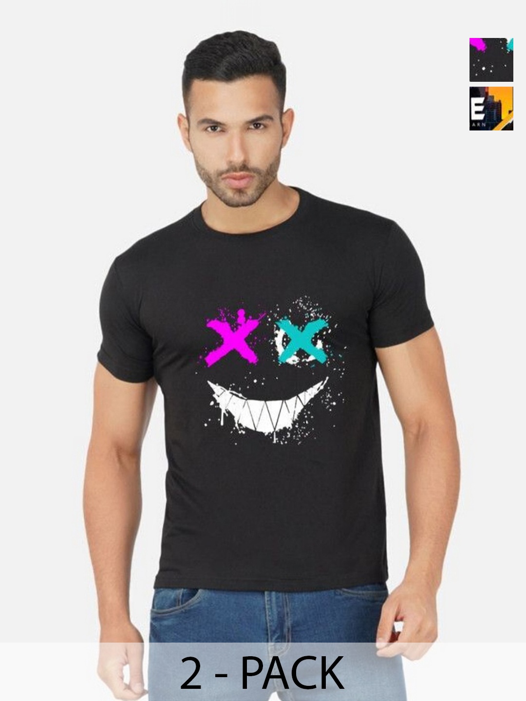 

GLOBAL NOMAD Men 2 Printed Bio Finish Applique T-shirt, Black