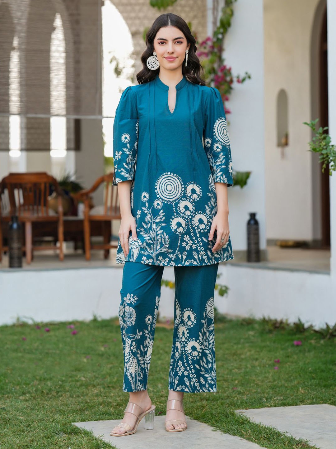 

JISORA Women's Blue Printed Cotton Co-ord Set