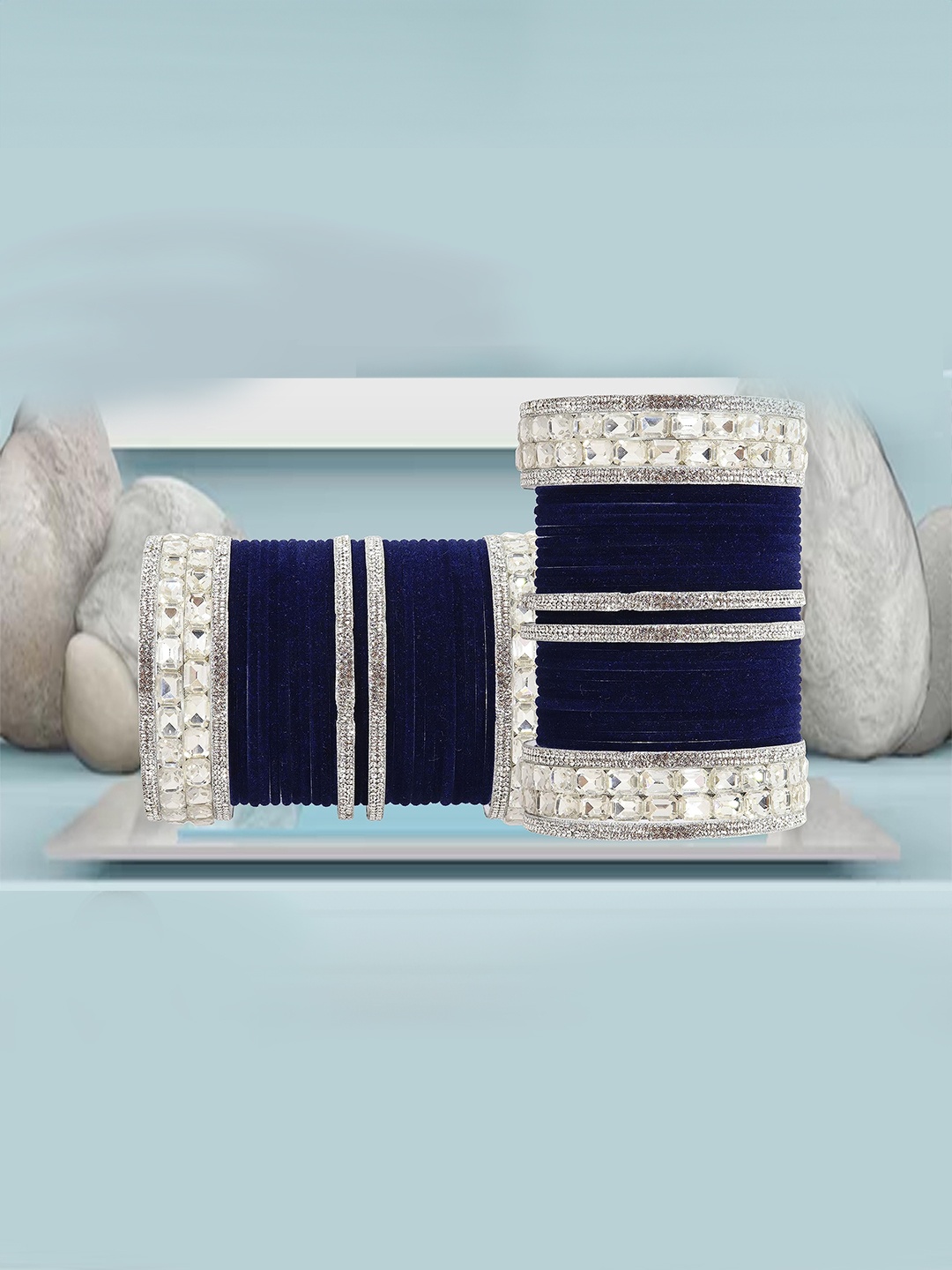 

ZULKA Set Of 68 Silver Plated CZ Stone Studded Bangles