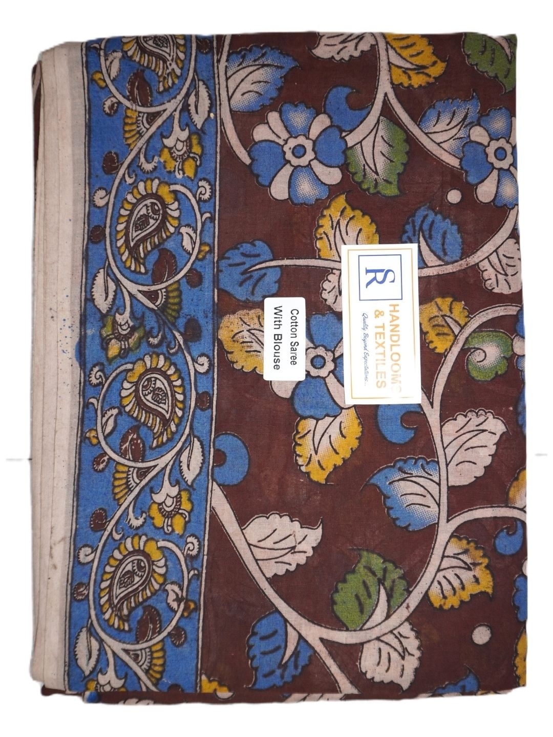 

SR HANDLOOMS AND TEXTILES Kalamkari Pure Cotton Saree, Brown