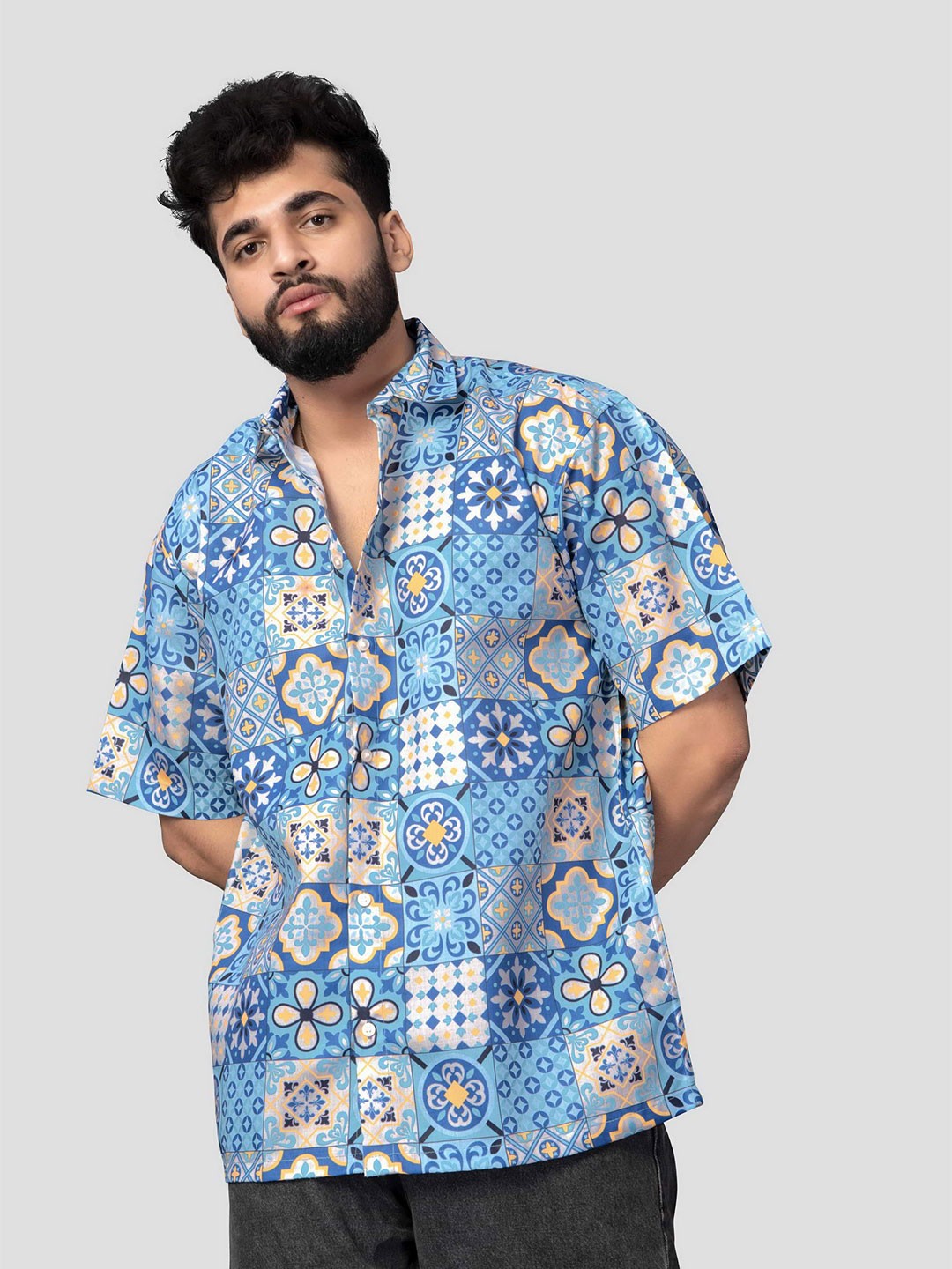 

BROWN BROTHERS Unisex Relaxed Opaque Printed Casual Shirt, Blue