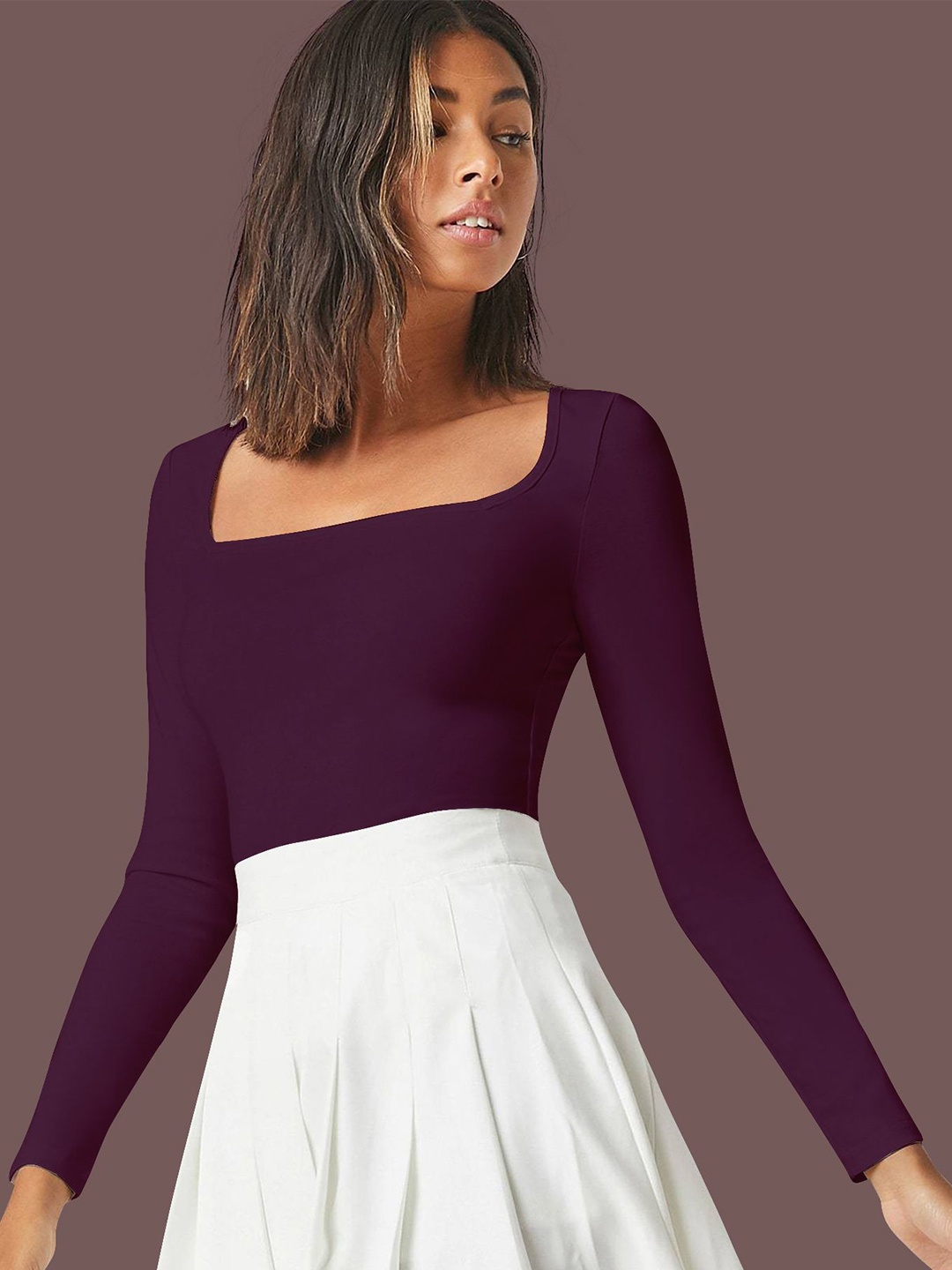 

Dream Beauty Fashion Women Square Neck Fitted Top, Purple