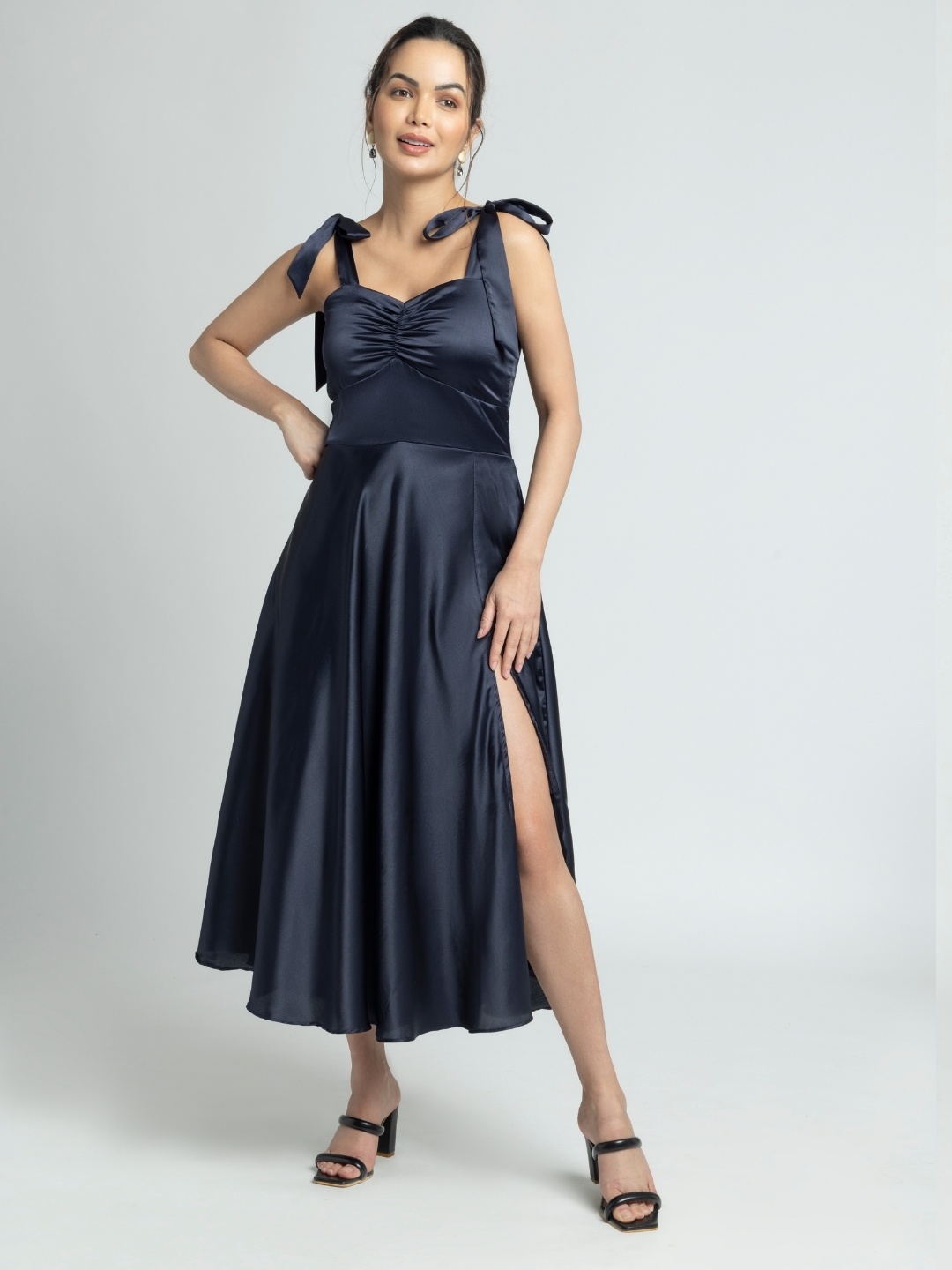 

JULO Satin Maxi Midi Dress, Navy blue