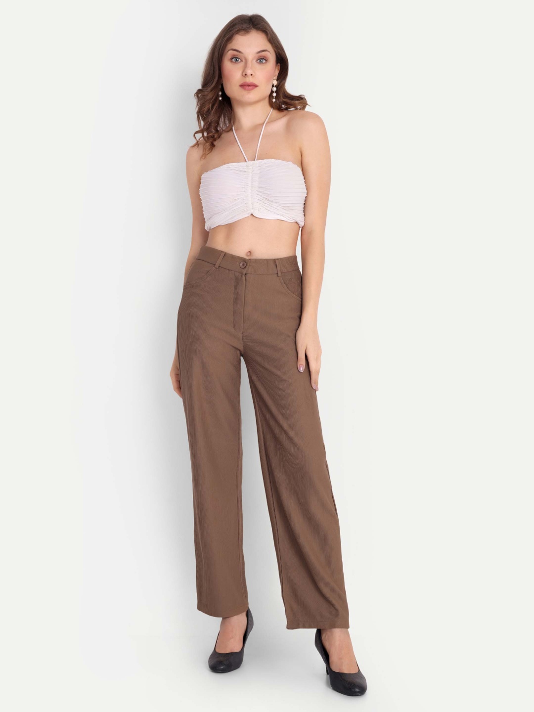 

Chemistry Women Relaxed Loose Fit High-Rise Trousers, Brown