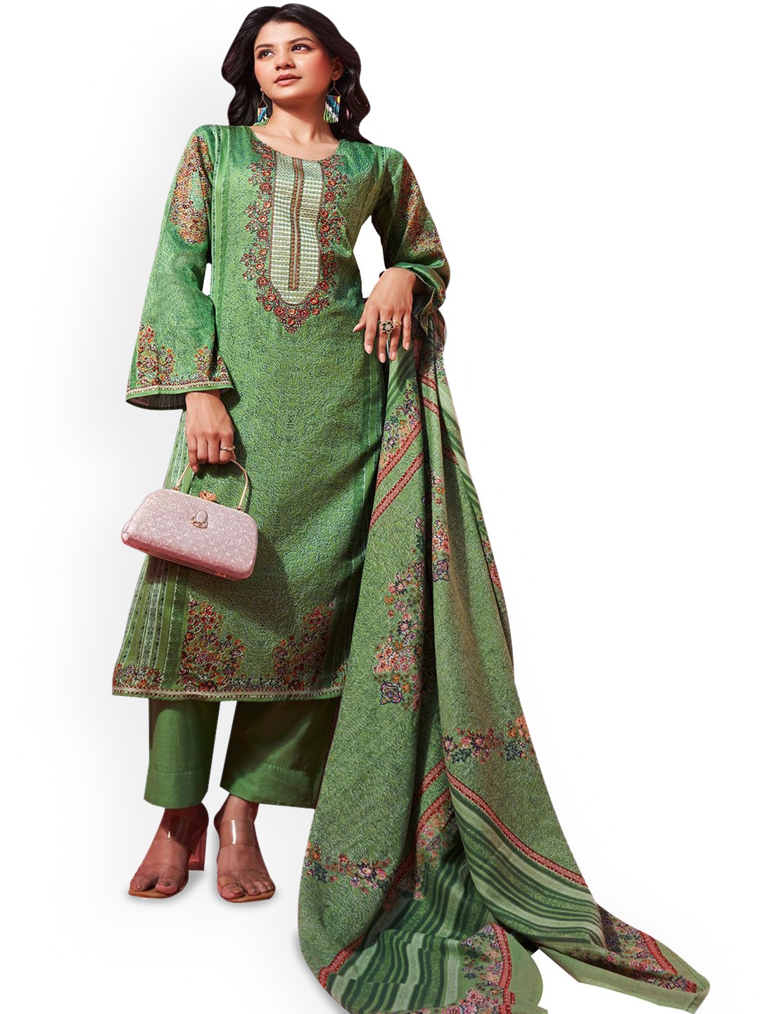 

DRAVINAM Trends Embroidered Pure Cotton Unstitched Dress Material, Green