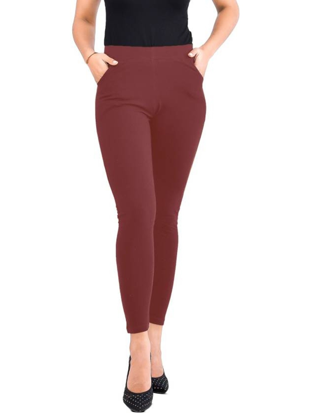 

URBAN KANYA Mid-Rise Ankle-Length Leggings, Maroon