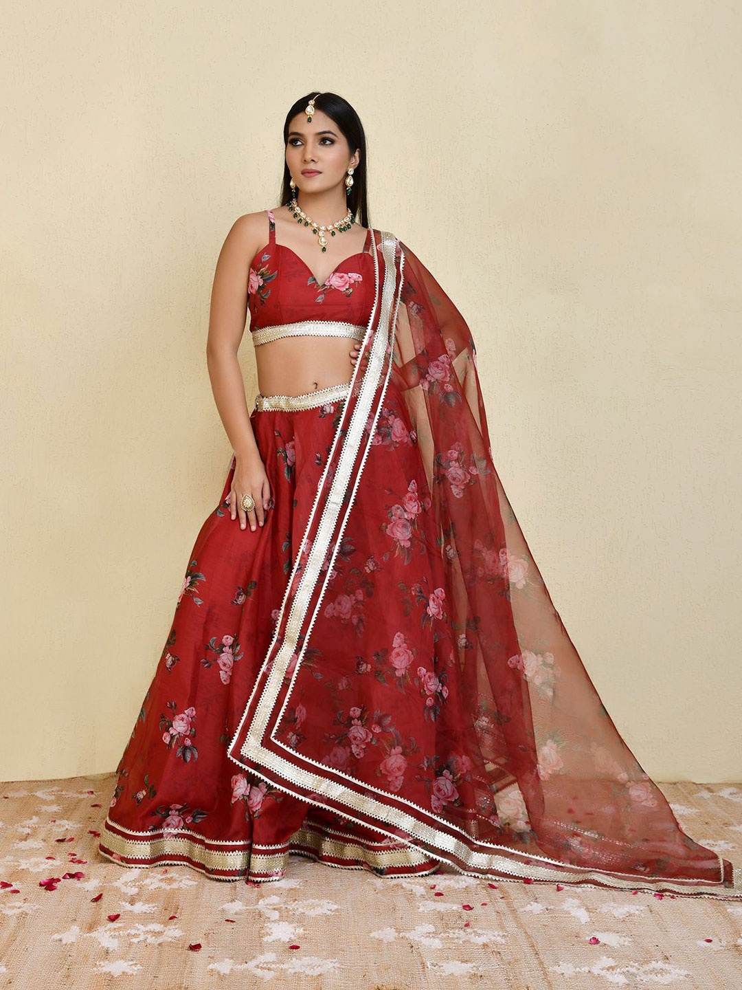 

Bannhi Embroidered Ready to Wear Lehenga & Blouse With Dupatta, Maroon