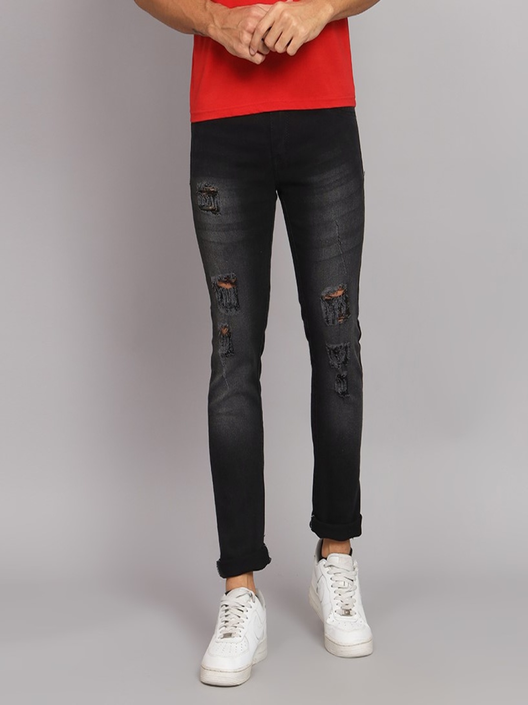 

Moda Rapido Men Classic Tapered Fit Slash Knee Light Fade Jeans, Grey
