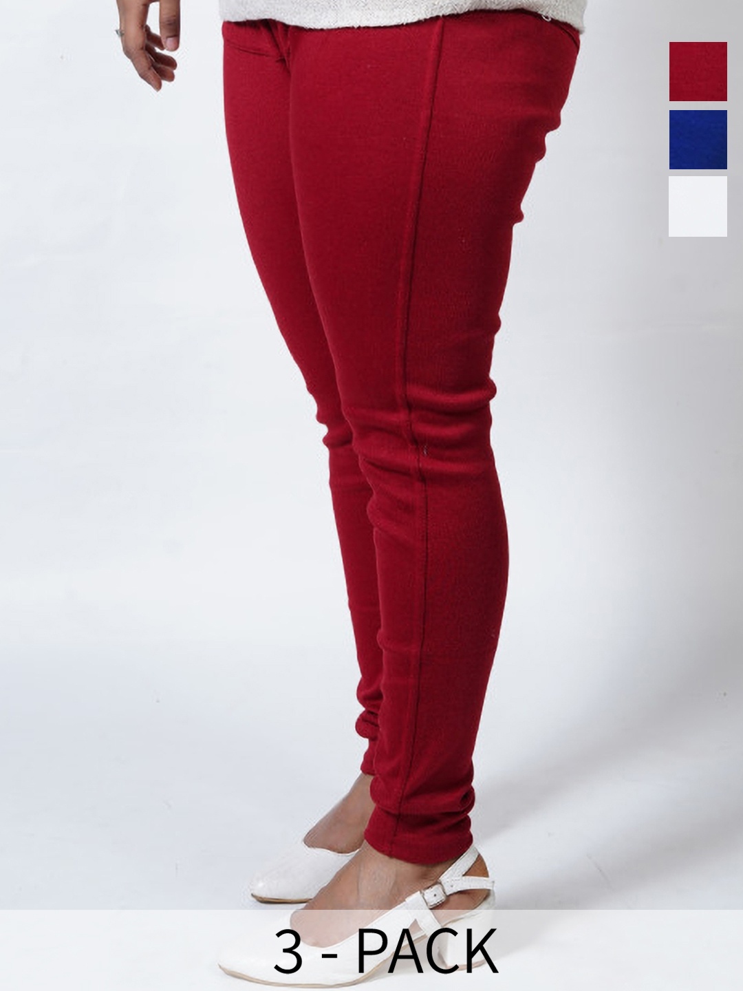 

URBAN KANYA Pack Of 3 Mid-Rise Churidar-Length Leggings, White