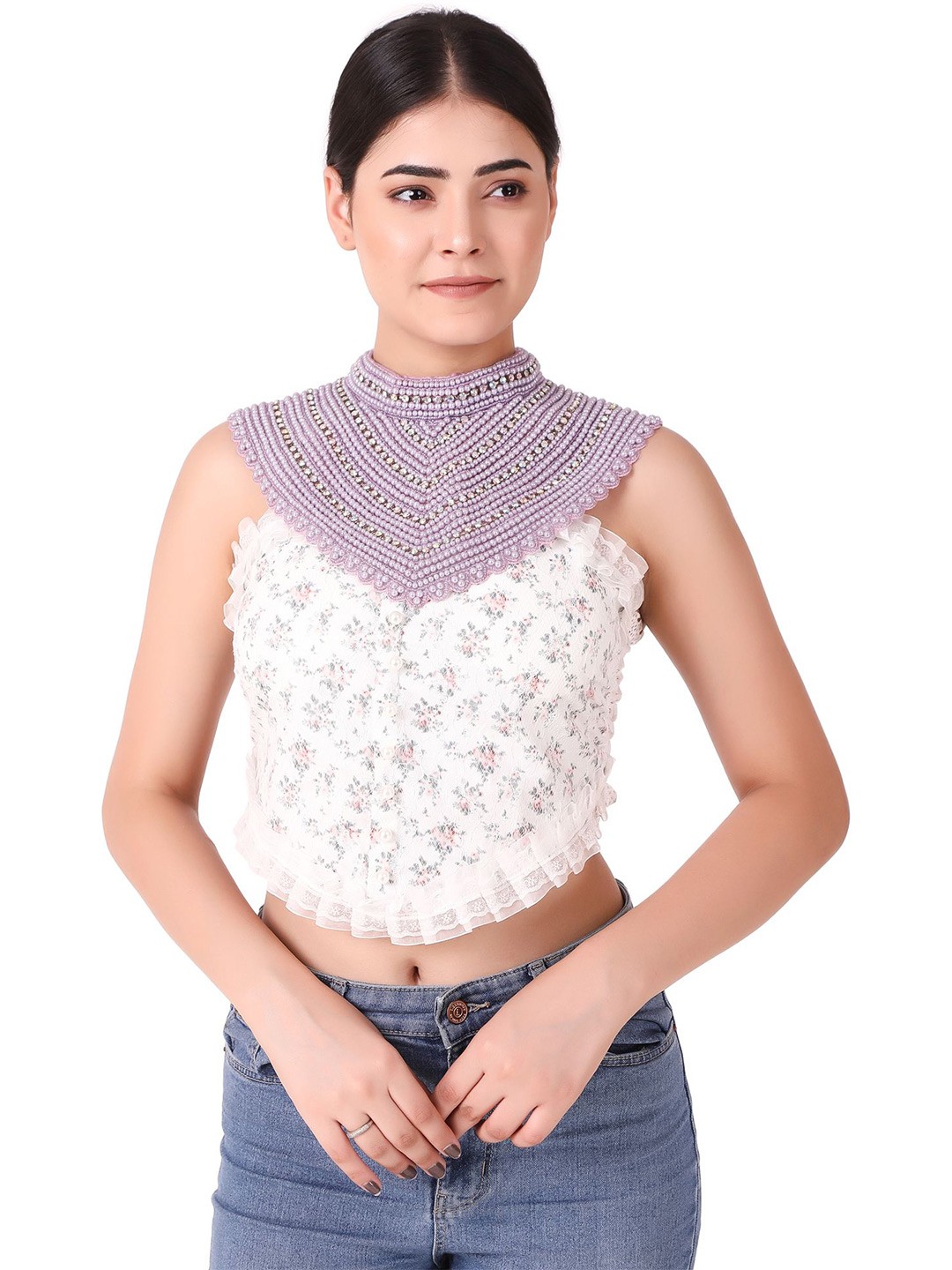 

AQSA BOTIQUE Cotton Blend Beaded Necklace, Lavender