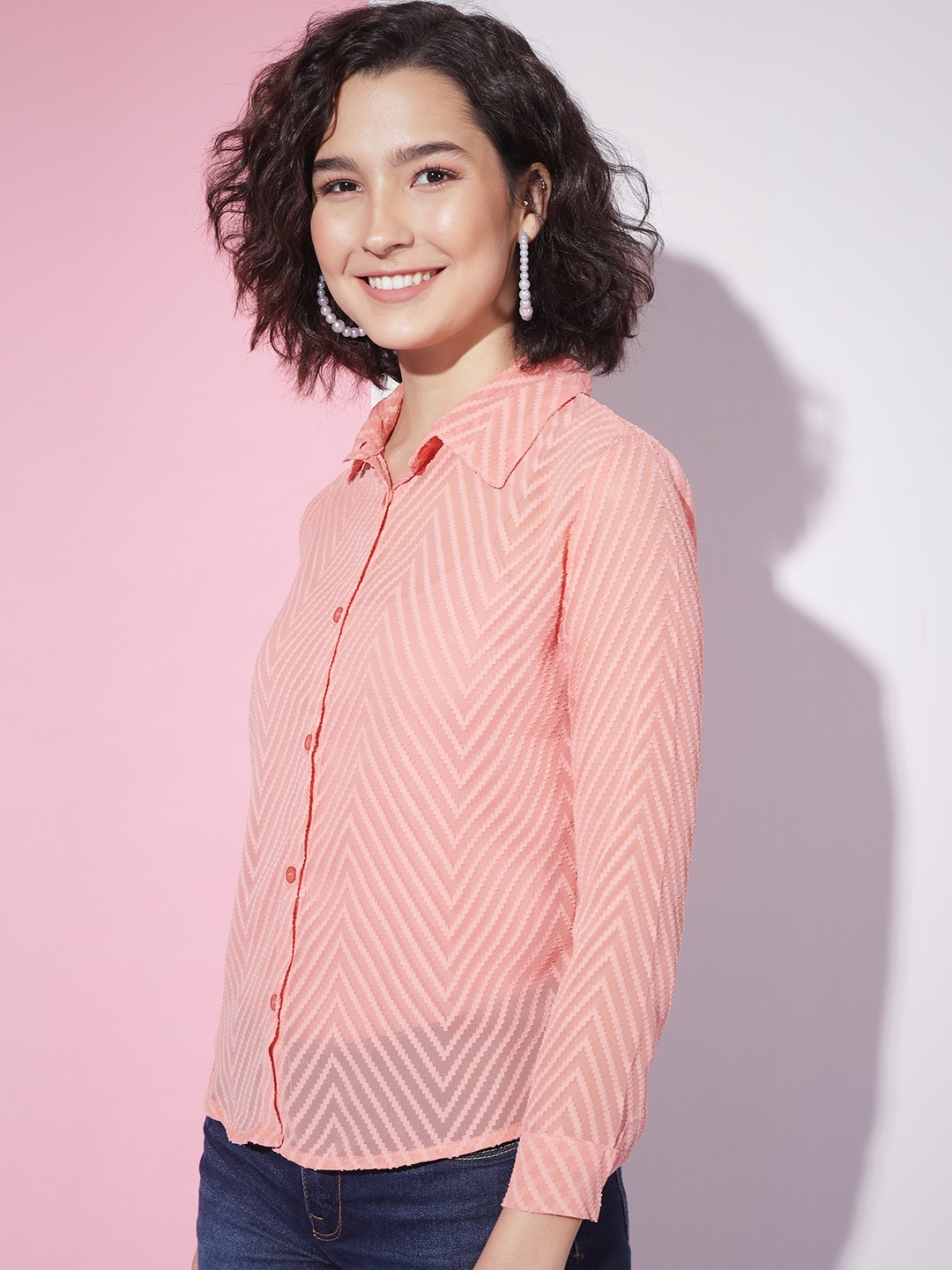 

DIMPY GARMENTS Women Standard Semi Sheer Casual Shirt, Peach