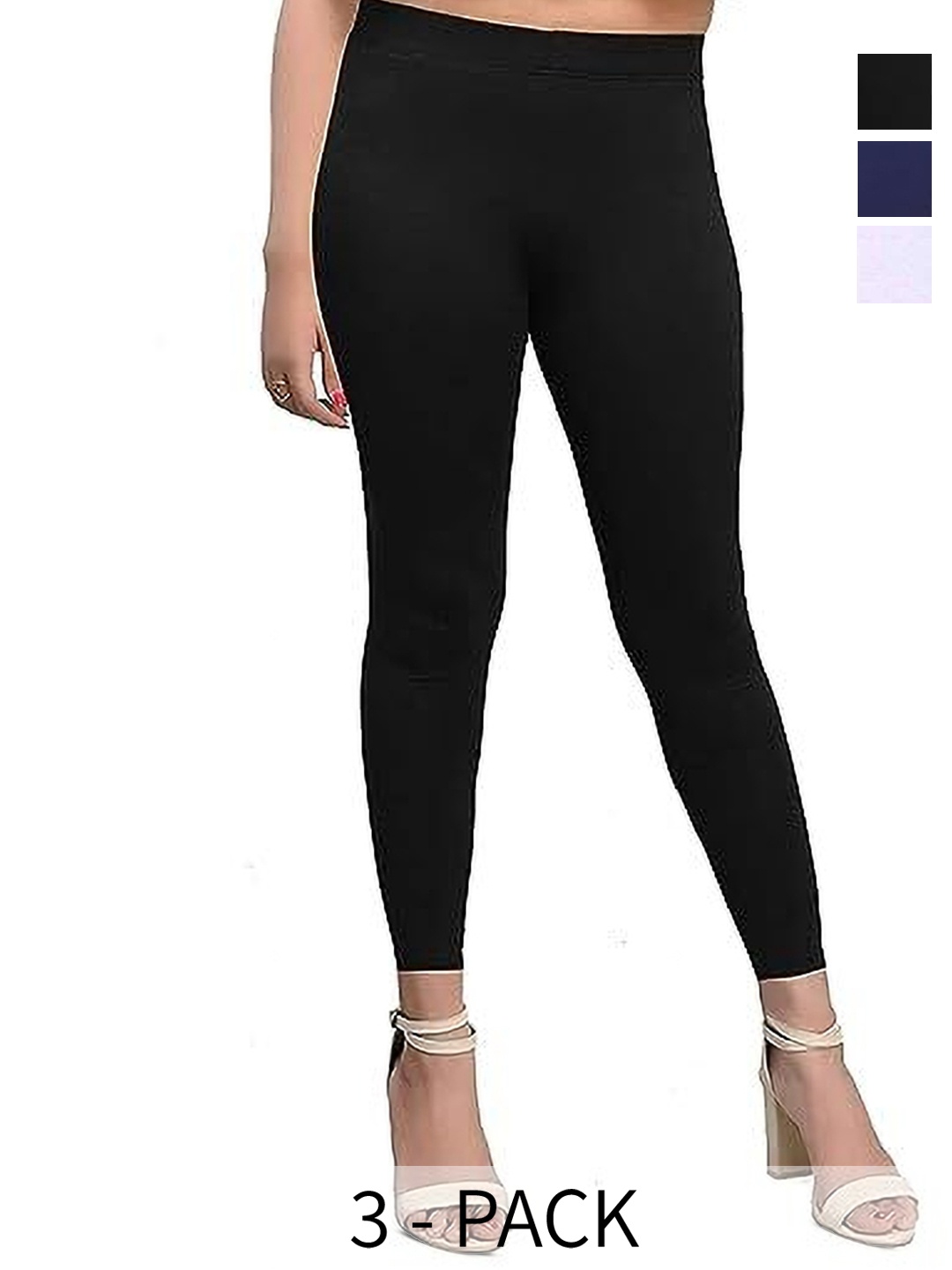 

URBAN KANYA Pack Of 3 Mid-Rise Ankle-Length Leggings, Black