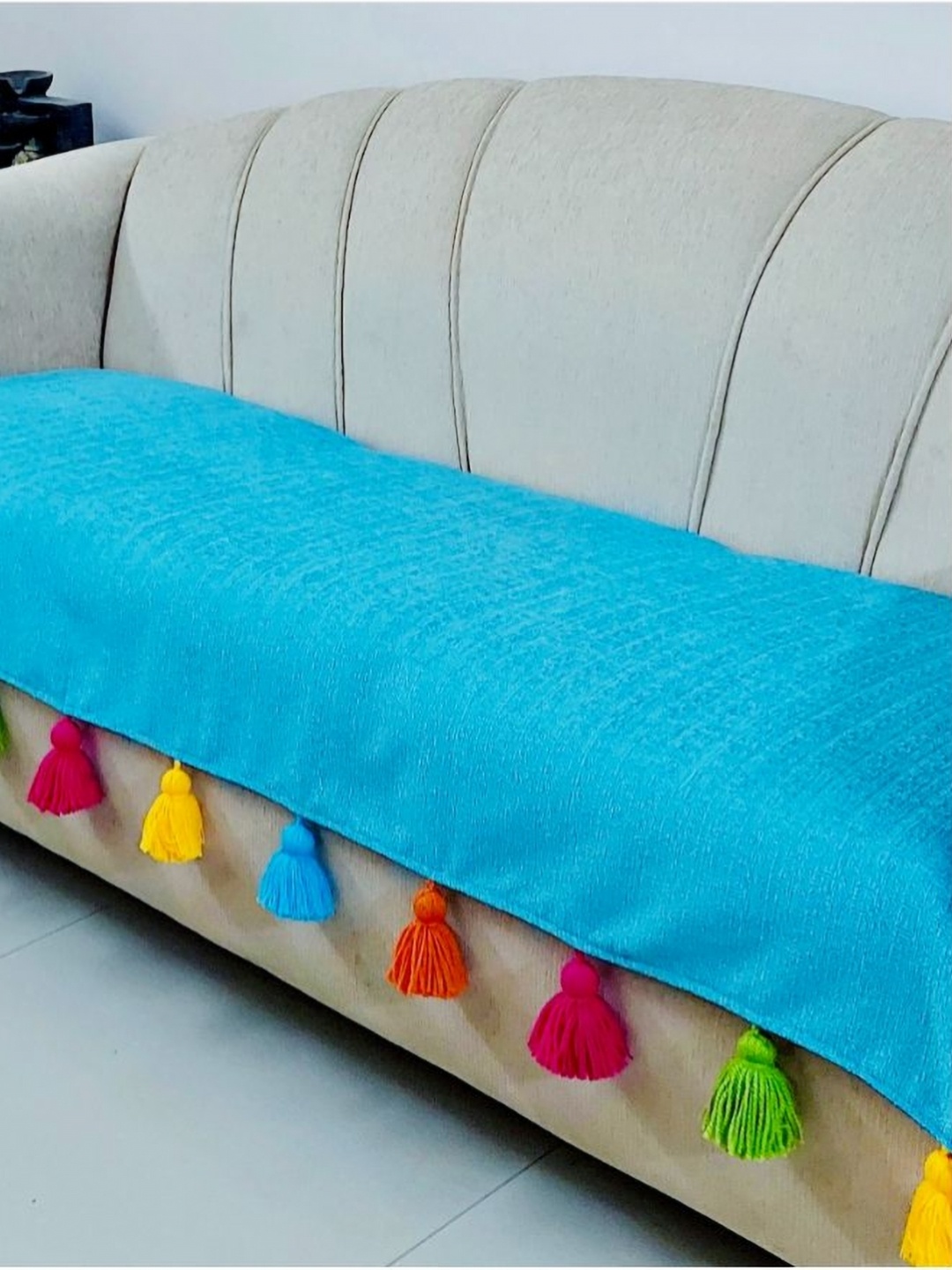 

THROWPILLOW Blue & Multicoloured Solid Polyester 1 Piece Sofa Cover