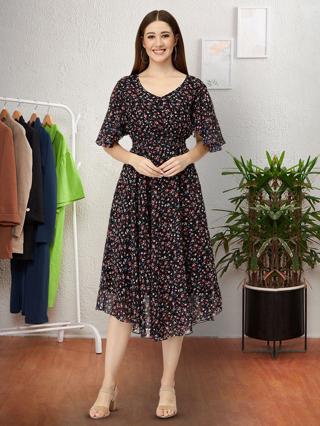 

Moda Rapido Floral Print Applique Fit & Flare Dress, Multi