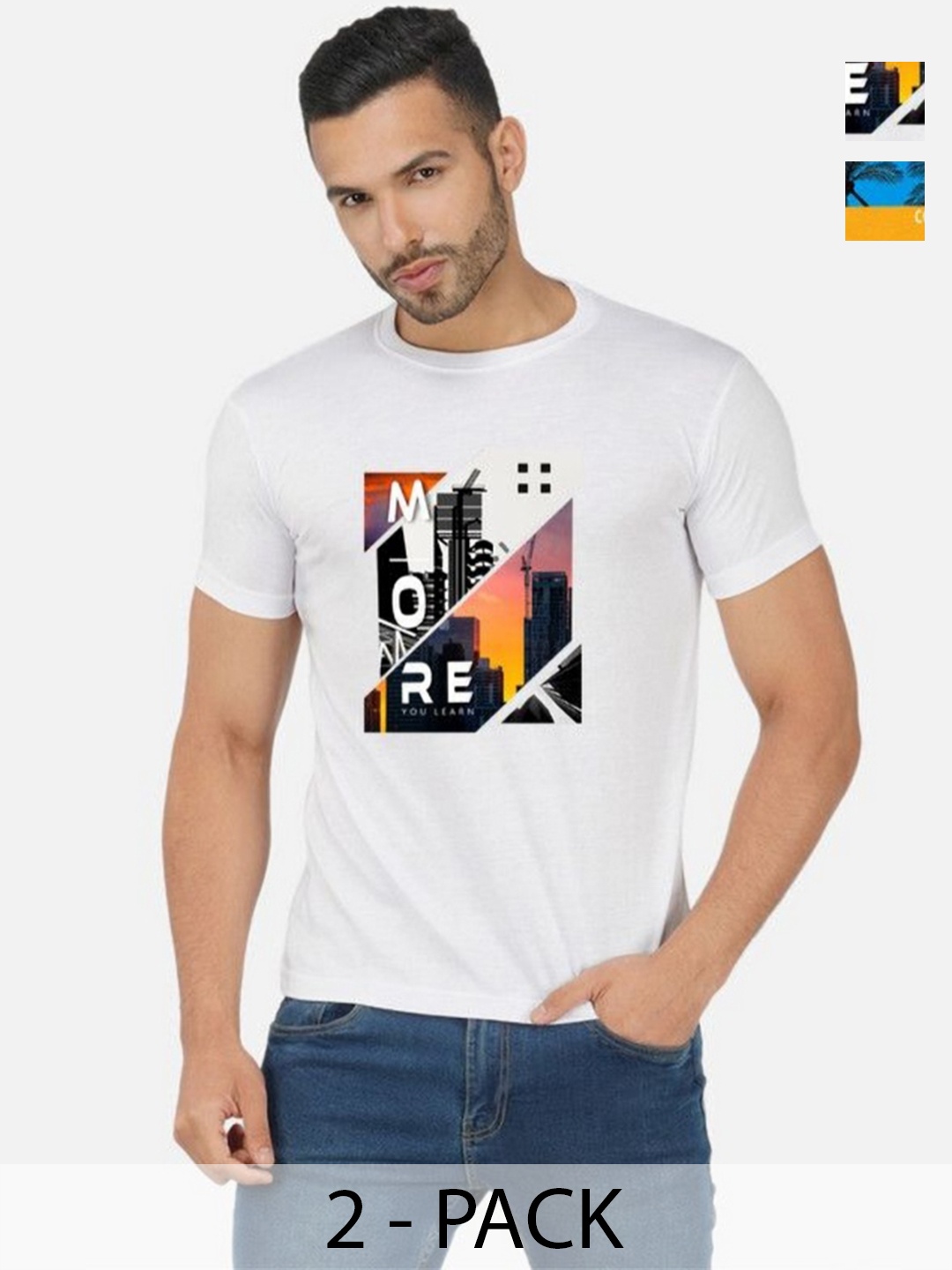 

GLOBAL NOMAD Men 2 Printed Bio Finish Applique T-shirt, White