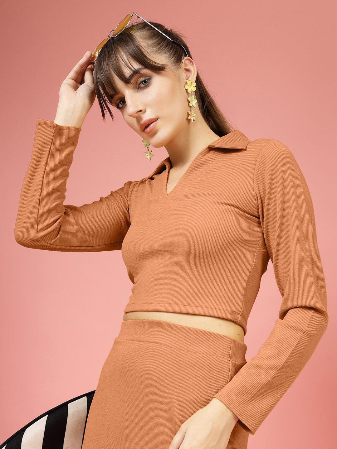 

DressBerry Shirt Style Crop Top, Orange