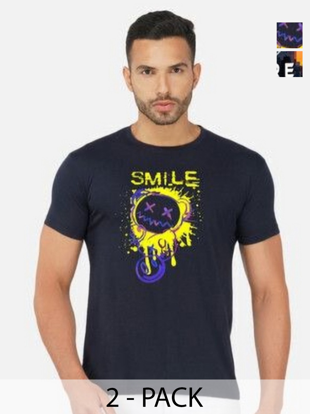 

GLOBAL NOMAD Men 2 Printed Bio Finish Applique T-shirt, Turquoise blue