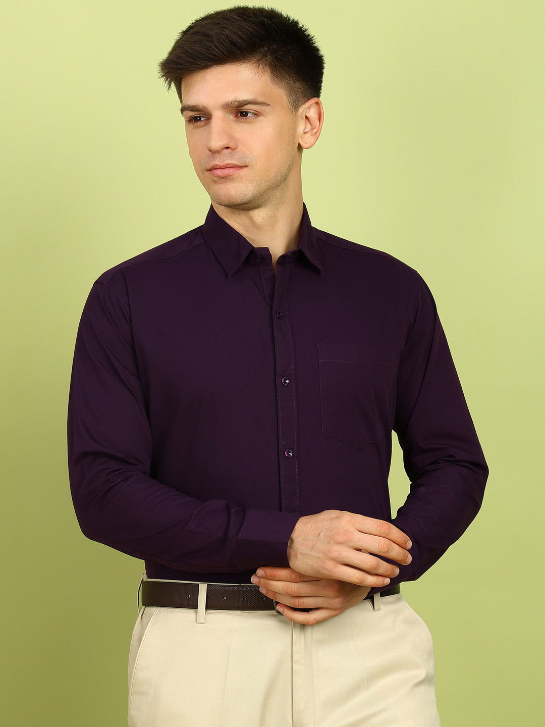 

PulseIQ Men Slim Fit Opaque Formal Shirt, Purple