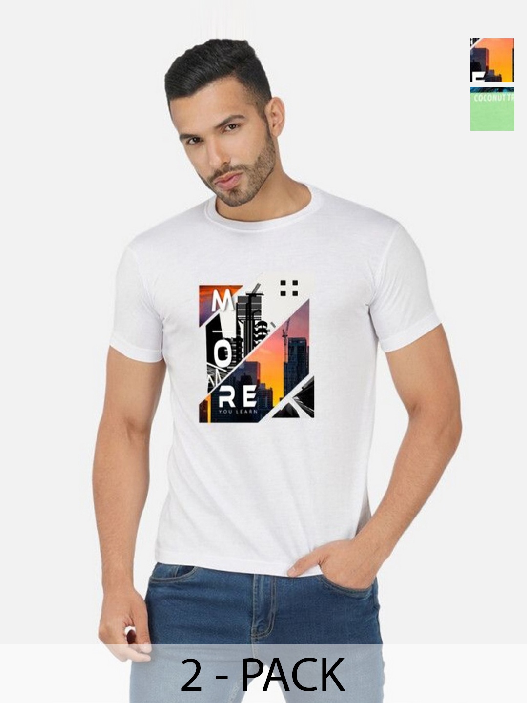 

GLOBAL NOMAD Men 2 Printed Bio Finish Applique T-shirt, White