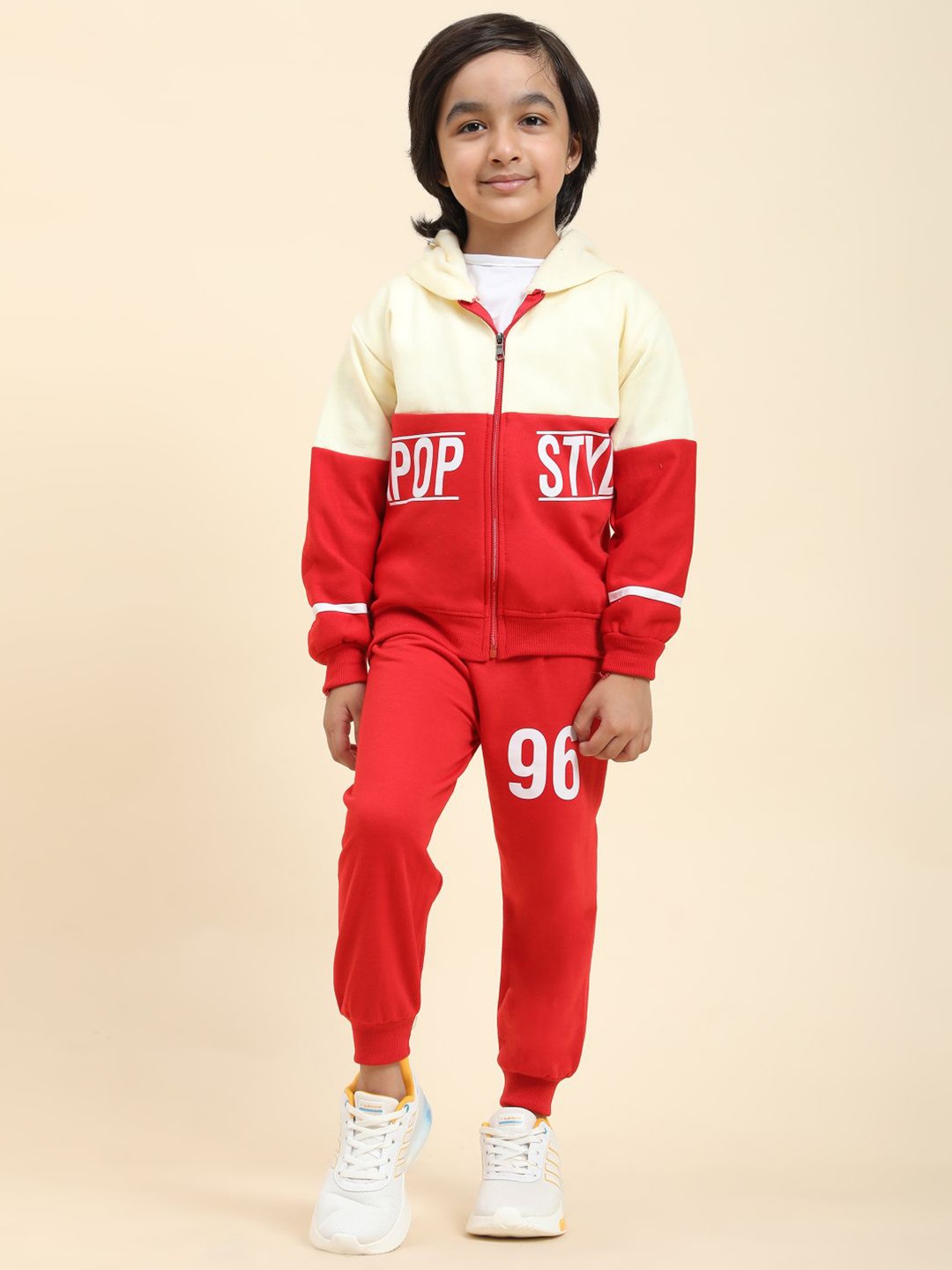 

MAYNEISHA Kids Printed Hooded Sweatshirt With Joggers, Red