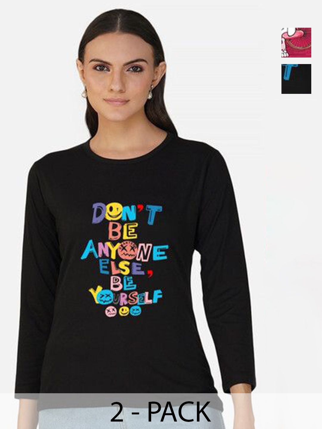 

Metronaut Women 2 Printed Bio Finish Applique T-shirt, Black