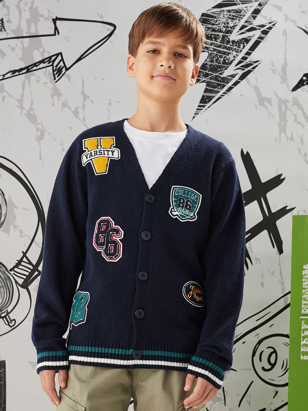 

max Boys Floral Cardigan, Blue