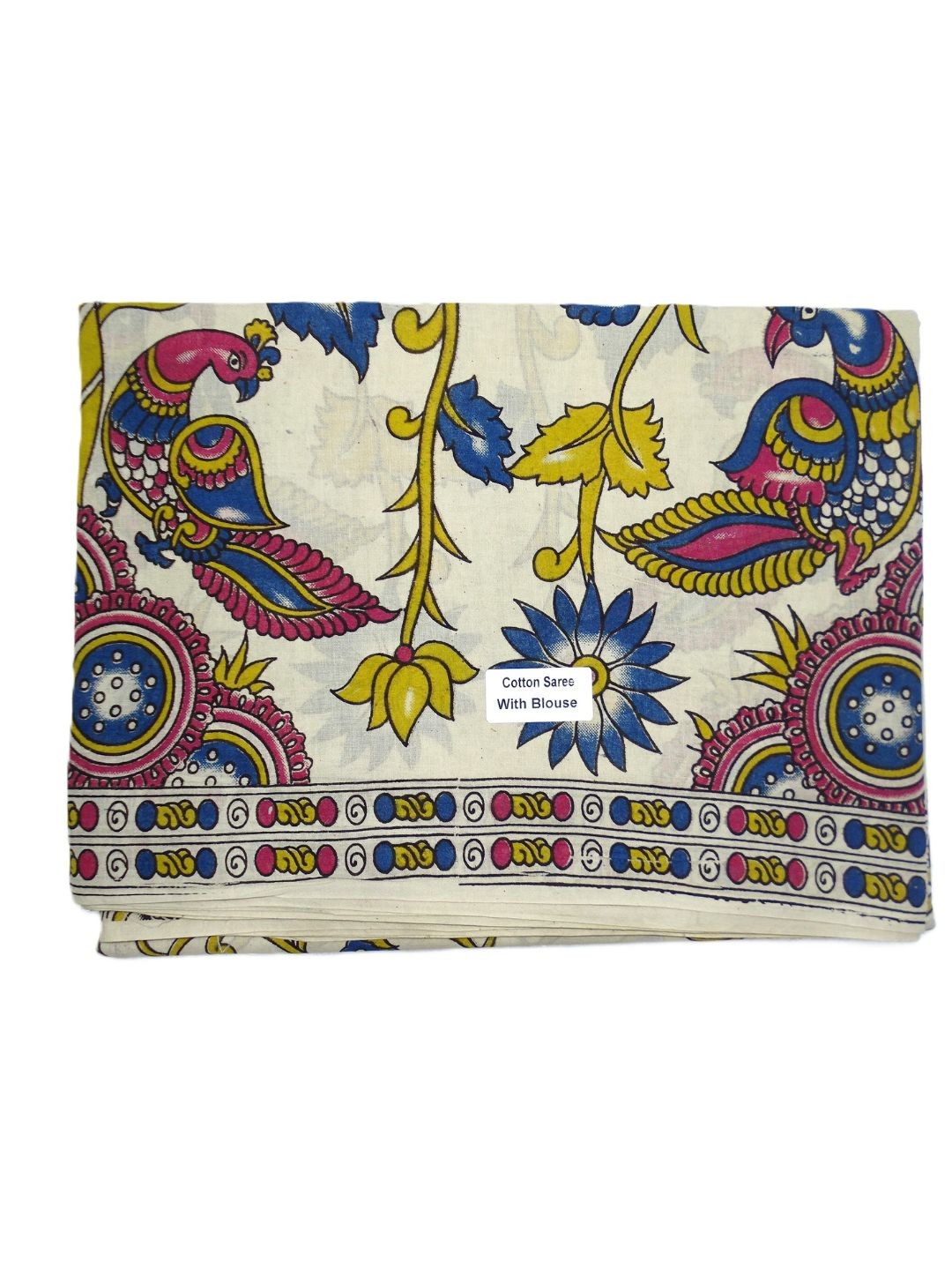 

SR HANDLOOMS AND TEXTILES Kalamkari Pure Cotton Saree, White
