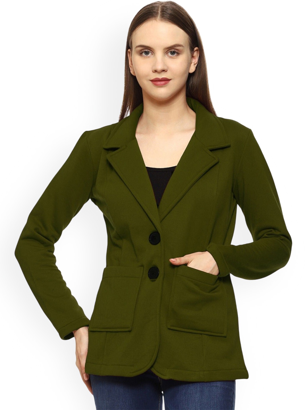 

ROARERS Notched Lapel Collar Single Breasted Blazer, Olive