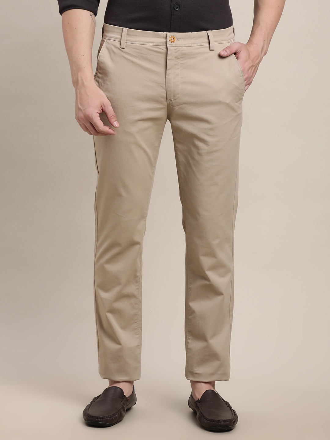 

Turtle Men Relaxed Skinny Fit Chinos Trousers, Beige