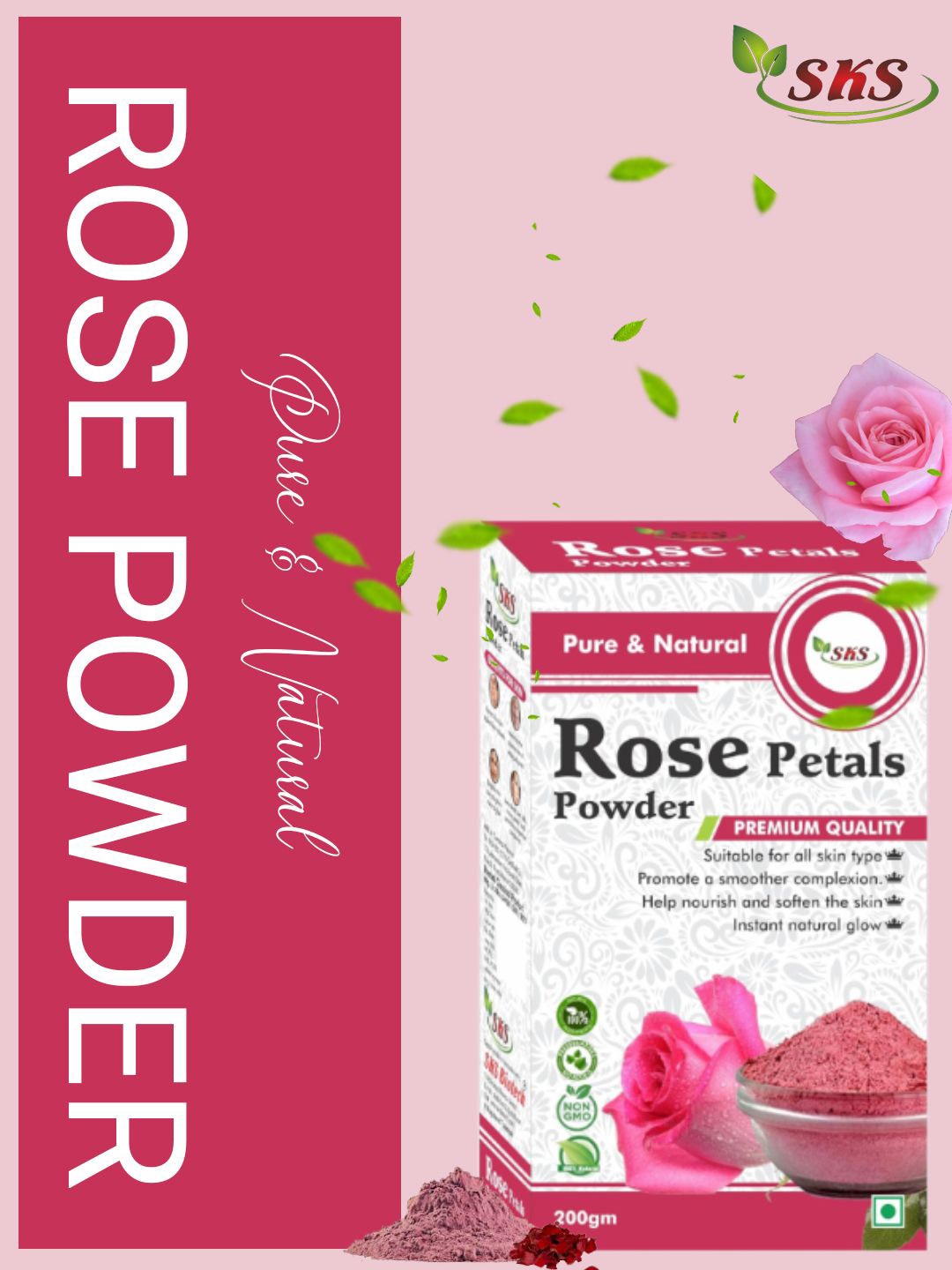 

SKS BIOTECH Rose Petals Pure & Natural Powder Face Pack - 200 g, Red