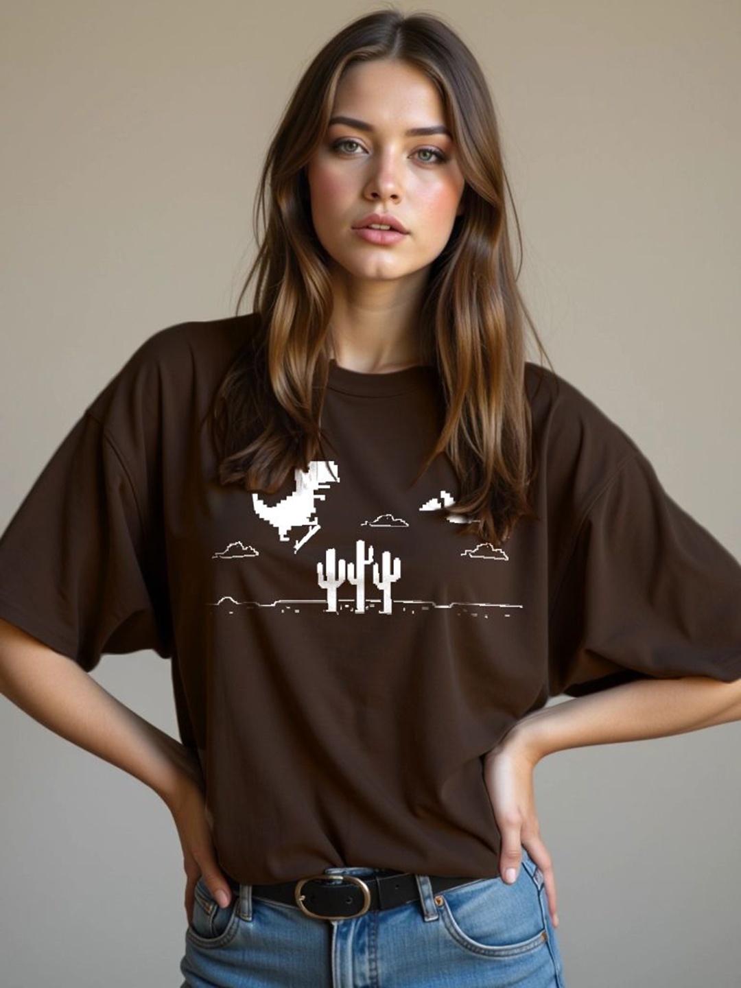 

TOGS & TERRE Women Typography Printed Organic Cotton T-shirt, Brown