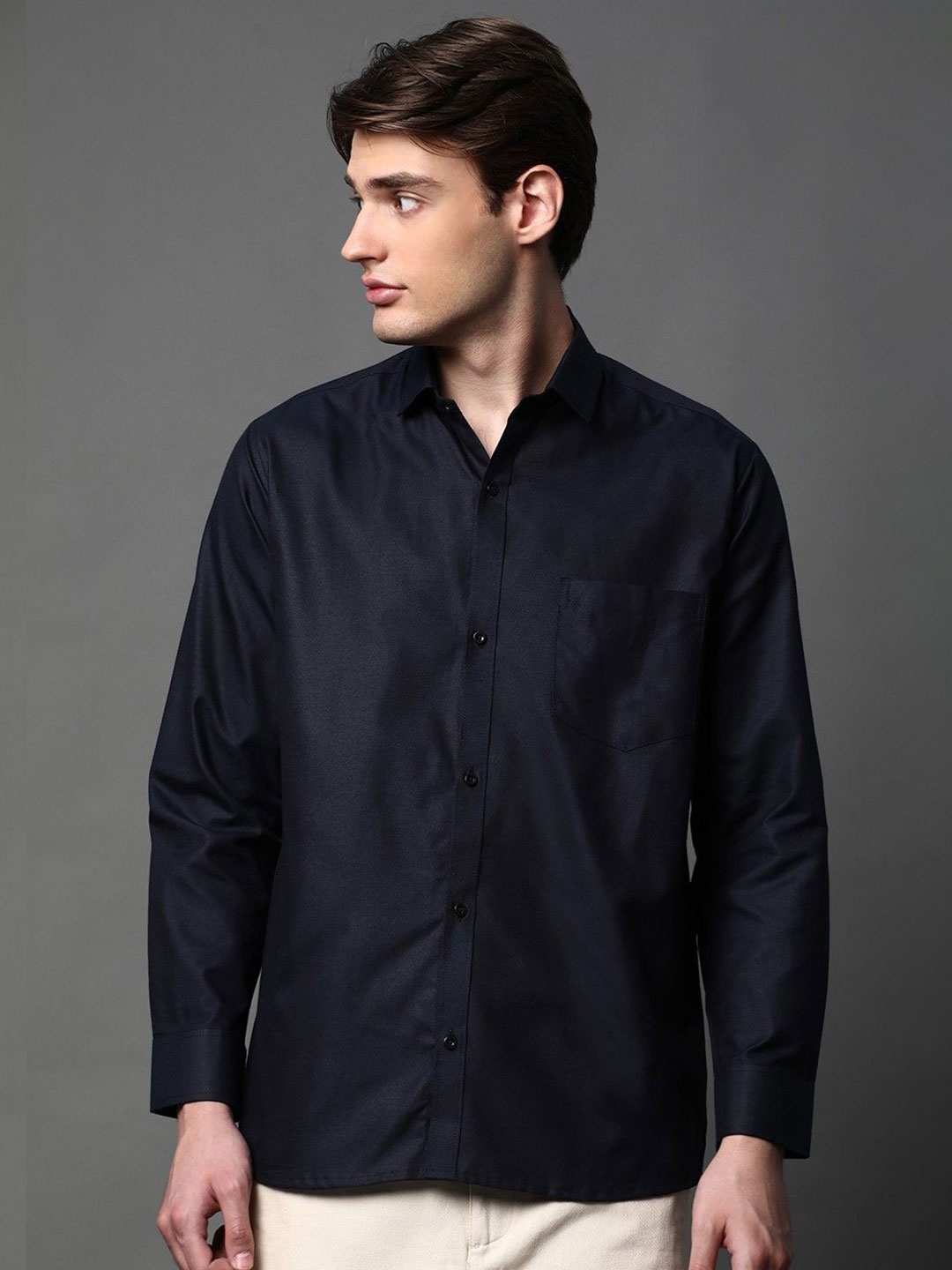 

BROWN BROTHERS Men Standard Opaque Casual Shirt, Navy blue