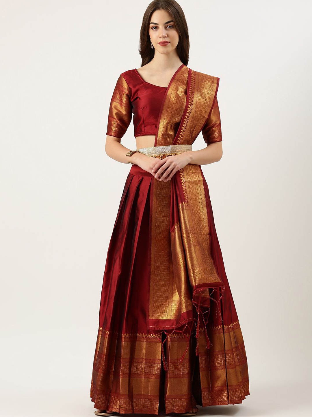 

Payu Semi-Stitched Lehenga & Unstitched Blouse With Dupatta, Maroon