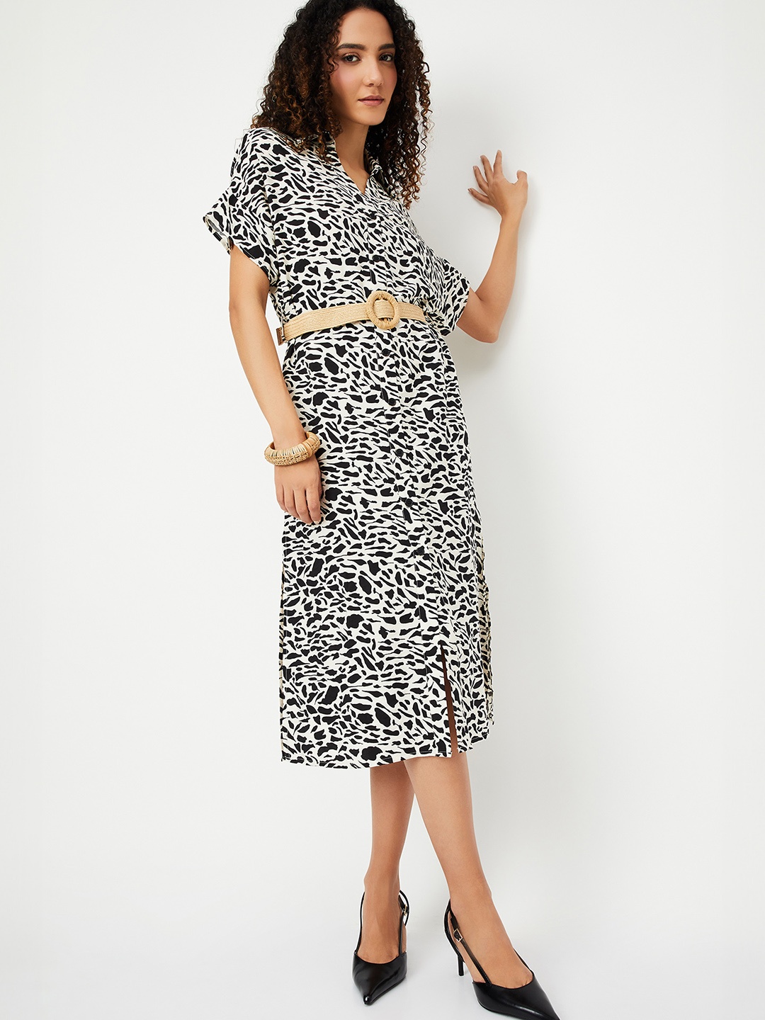 

max Animal Print Midi Dress, Beige