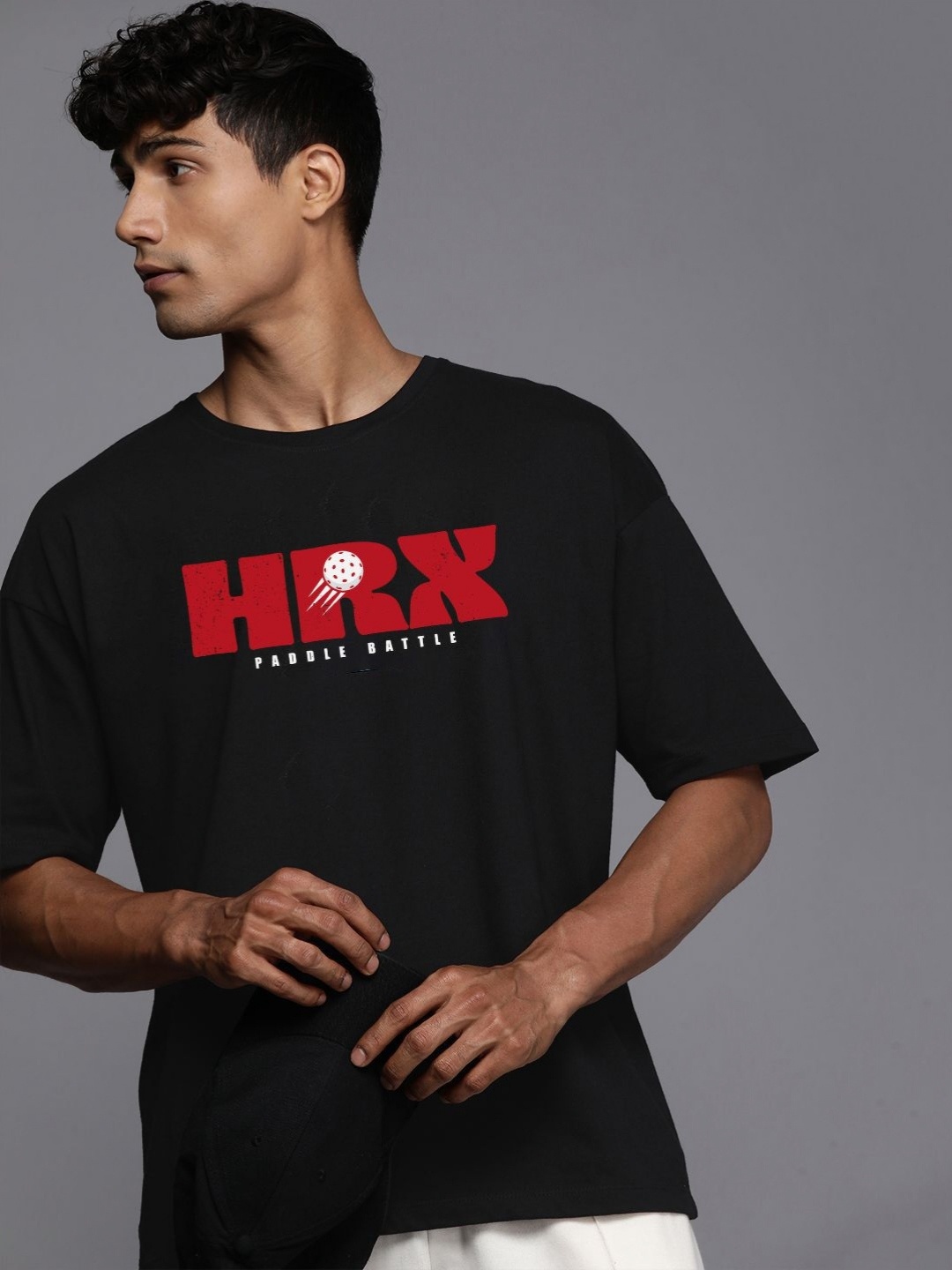 

HRX by Hrithik Roshan Men Printed Pure Cotton Applique T-shirt, Black