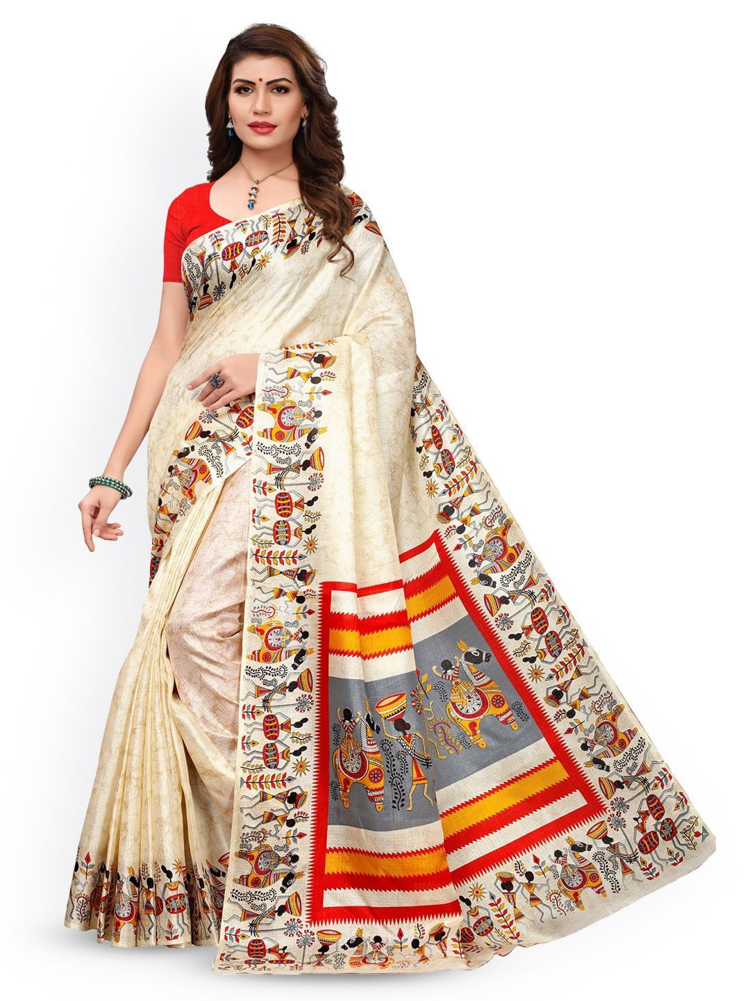 

DIVASTRI Ethnic Motifs Art Silk Khadi Saree, Off white