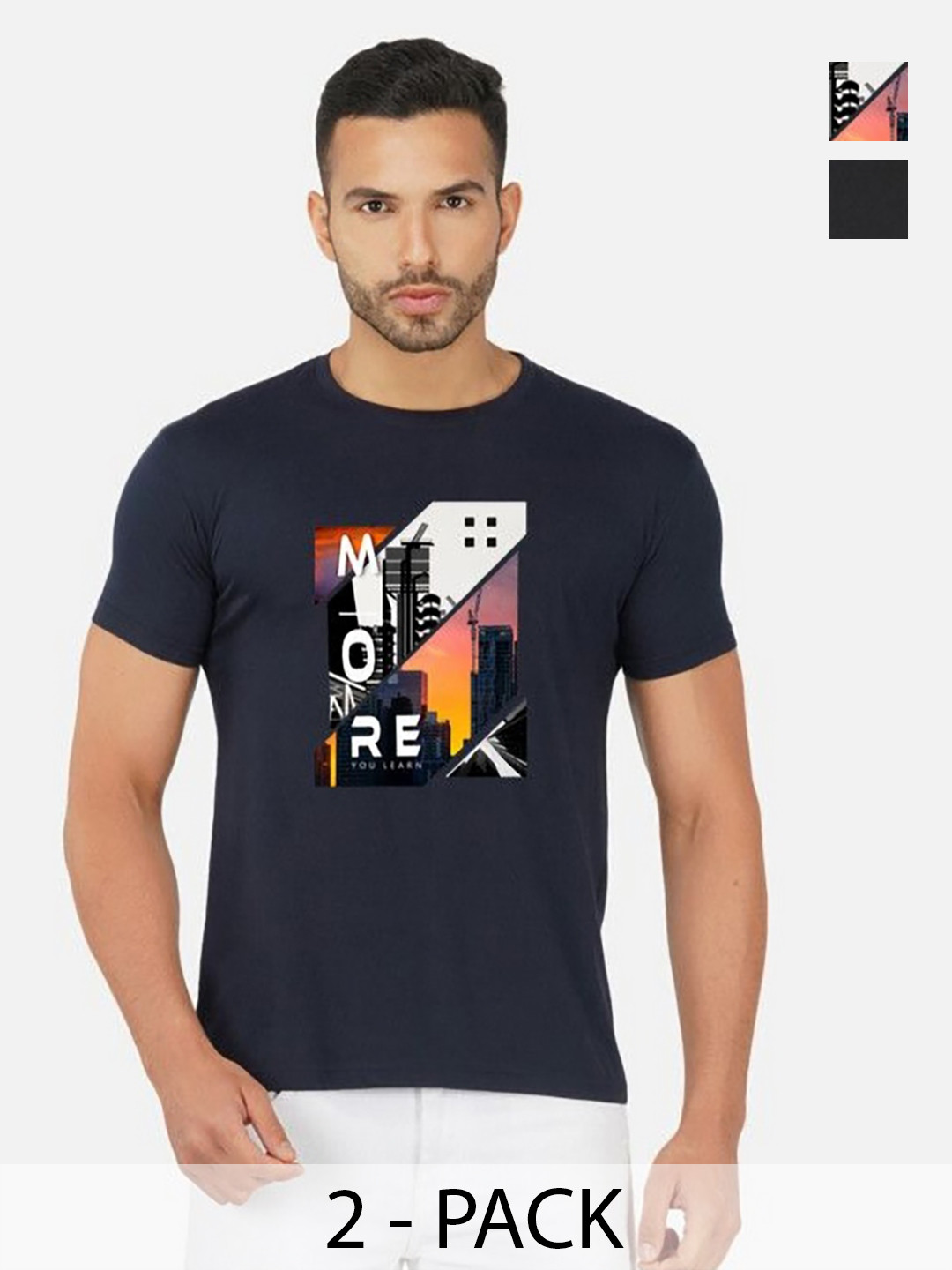

GLOBAL NOMAD Men 2 Printed Bio Finish Applique T-shirt, Navy blue