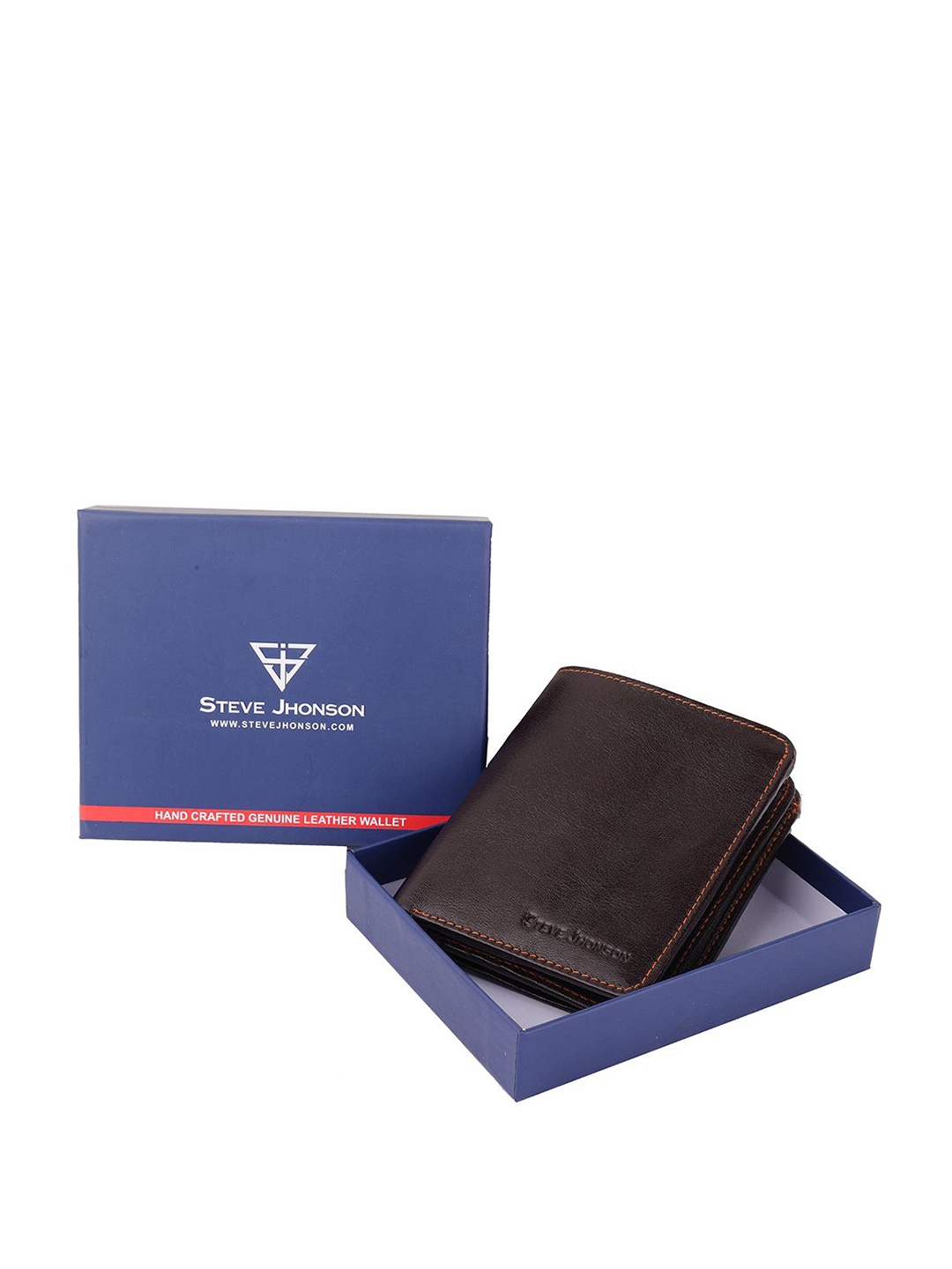 

Steve Jhonson Men Zip Detail Leather Two Fold Wallet, Brown