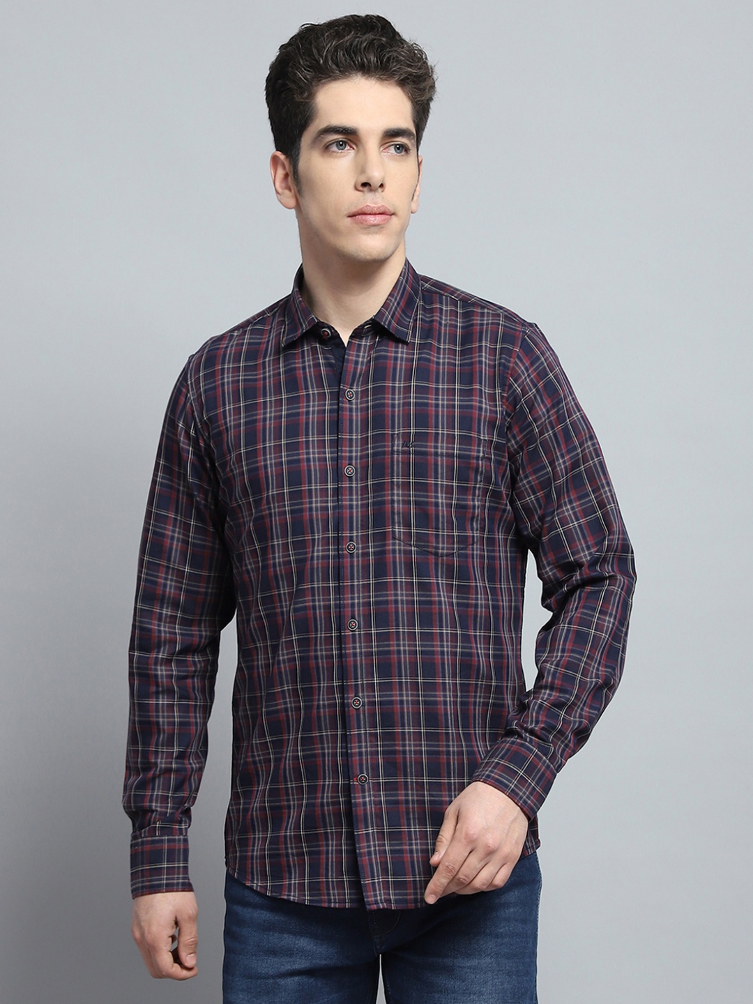 

Monte Carlo Men Tartan Checks Opaque Checked Casual Shirt, Navy blue