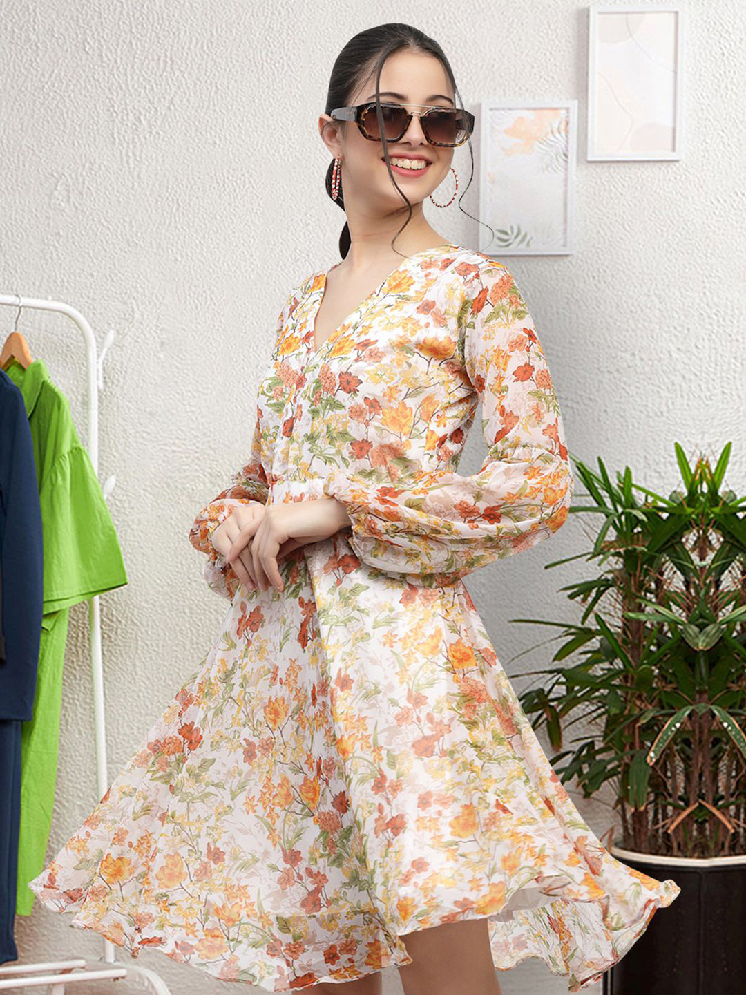 

Moda Rapido Floral Print Applique Fit & Flare Dress, Multi