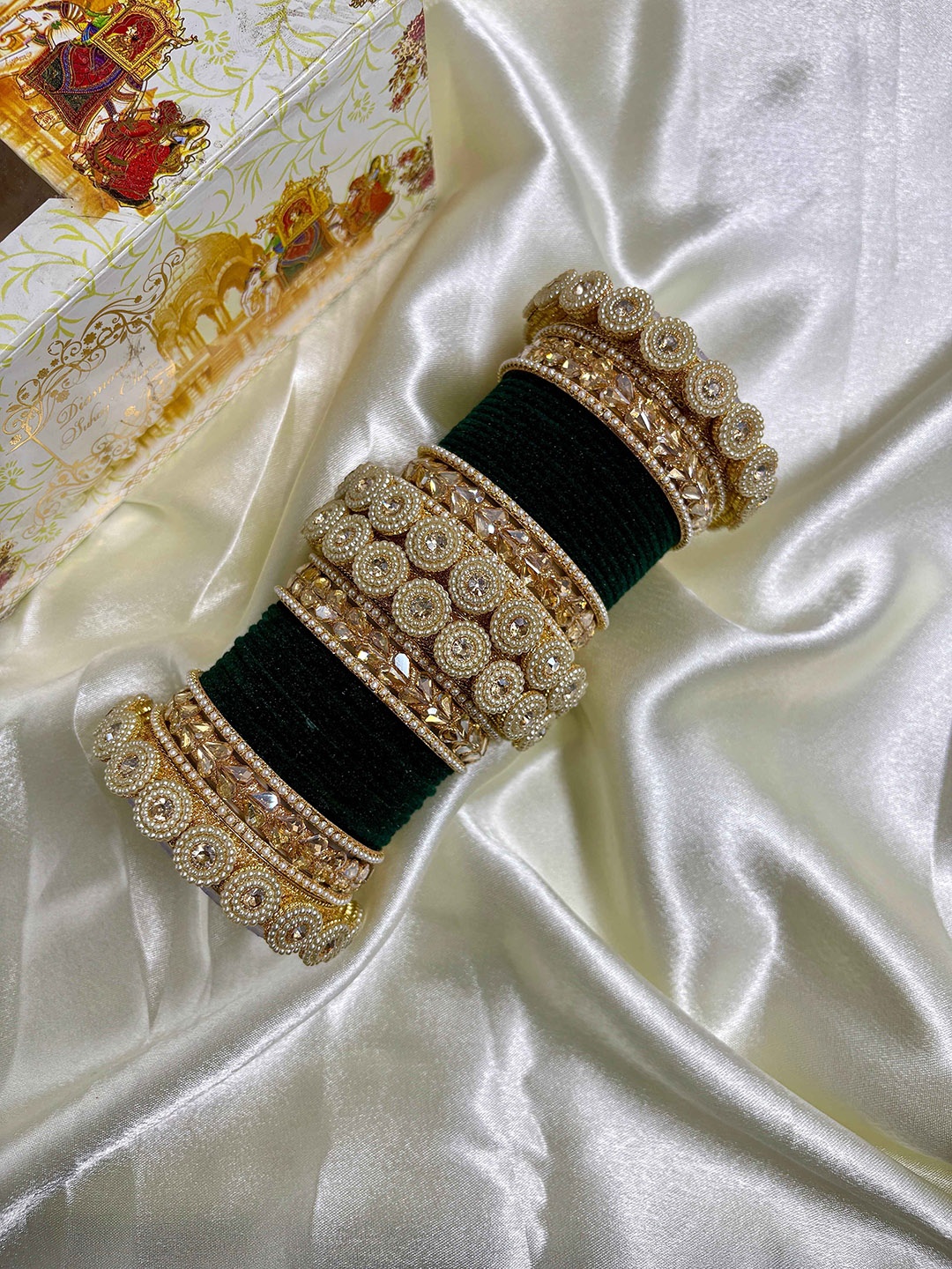 

Wedding Chuda by Hitesh Bangles Set Of 38 Stone Studded Bangles, Green