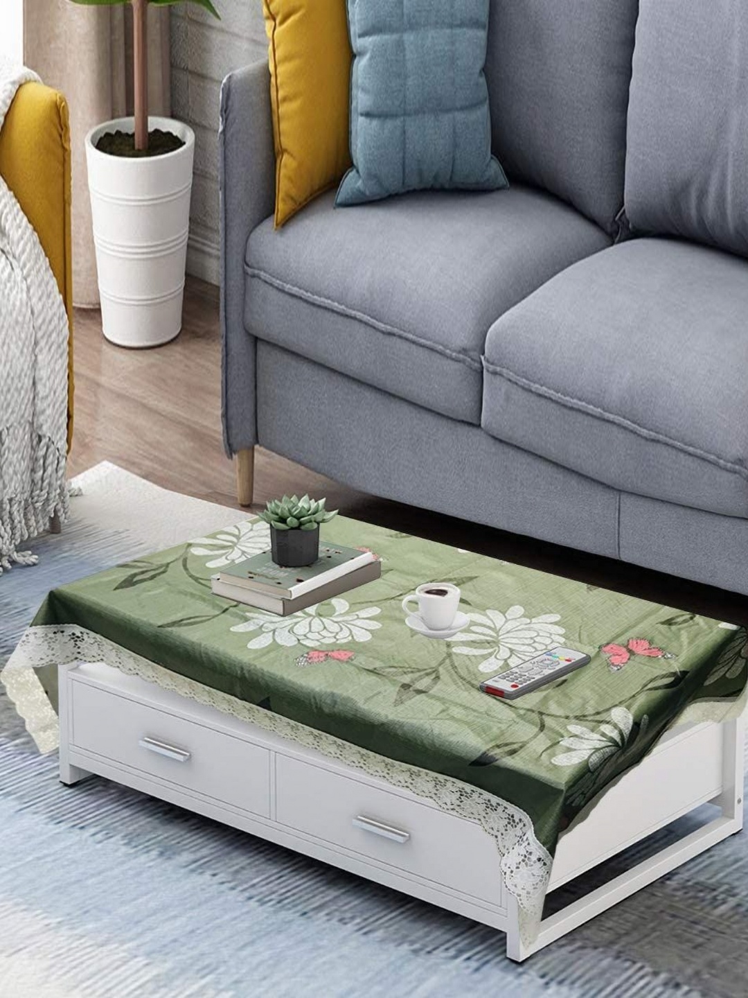 

Homerz Olive Green Floral Waterproof Plastic 4-Seater Table Cover