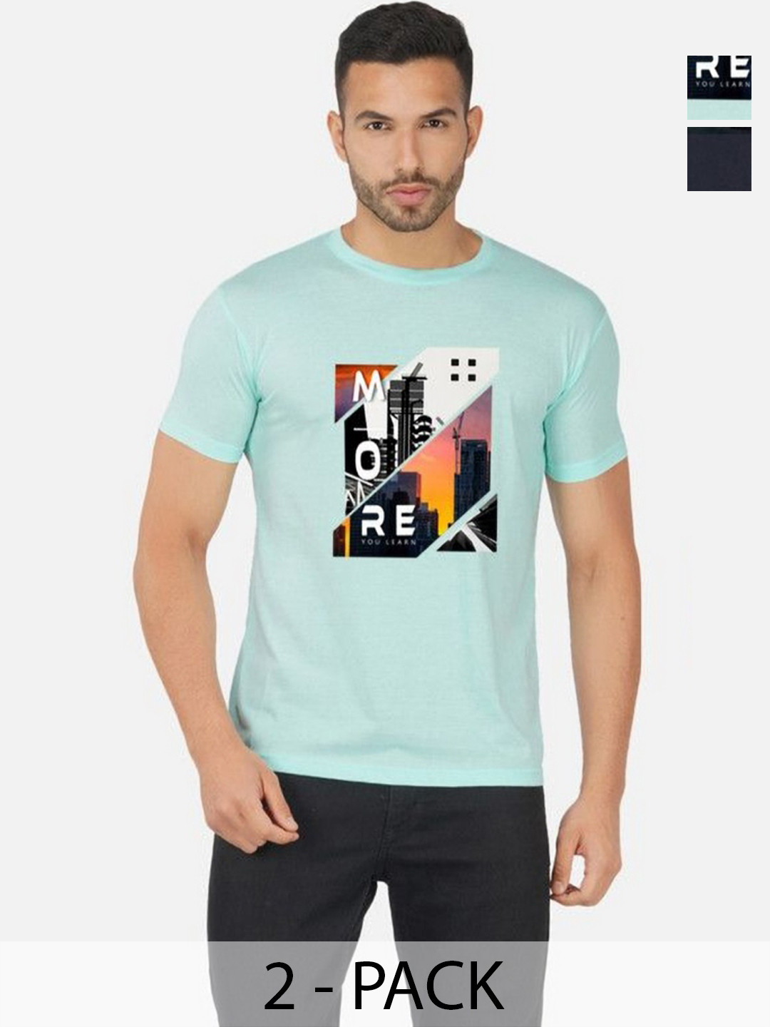 

GLOBAL NOMAD Men 2 Printed Bio Finish T-shirt, Turquoise blue