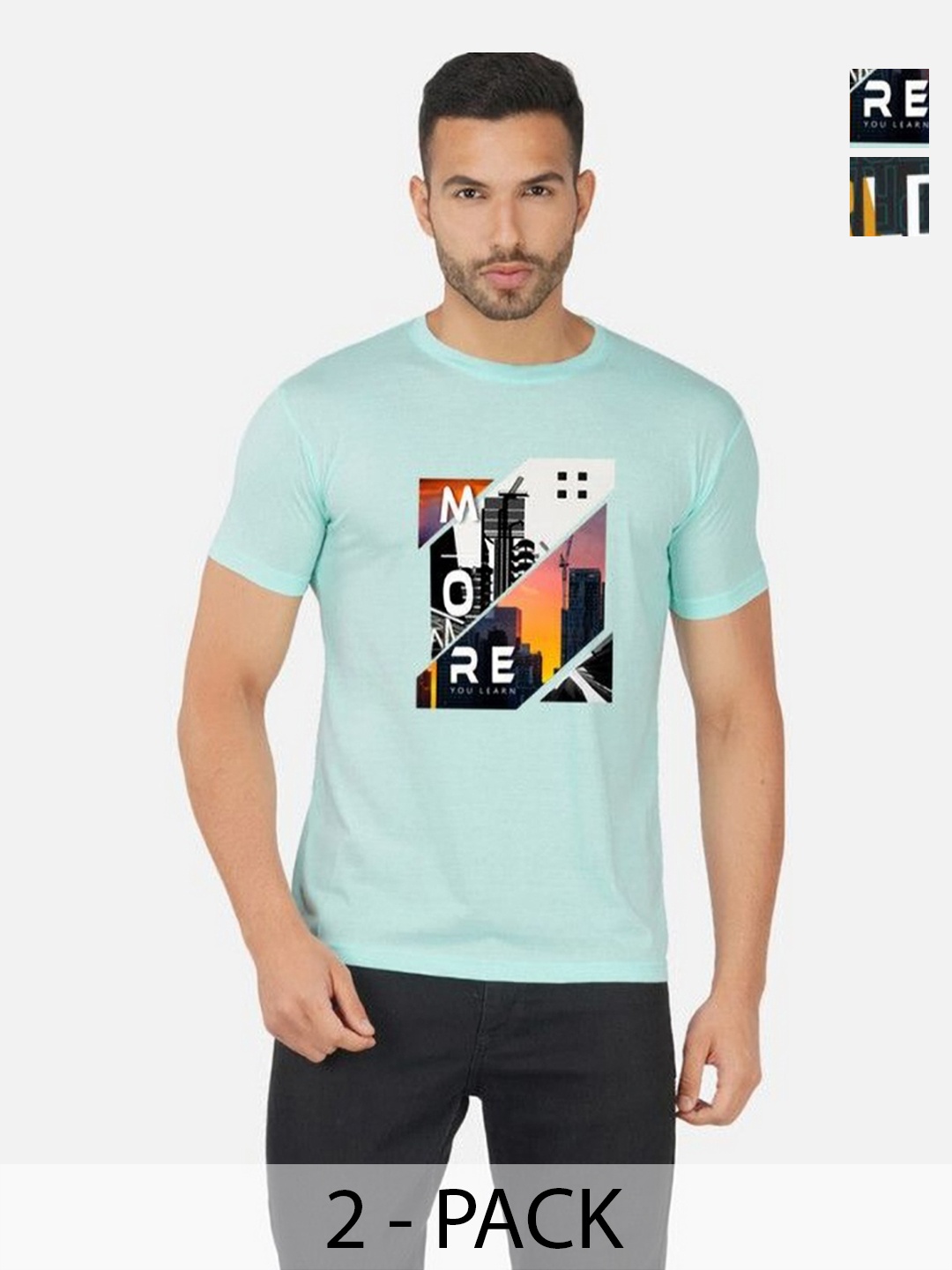 

GLOBAL NOMAD Men 2 Printed Bio Finish T-shirt, Turquoise blue