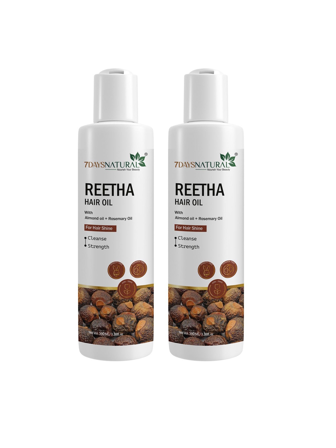 

7DAYS Set Of 2 Natural Reetha Hair Oil With Almond Oil For Hair Shine - 100 ml Each, White