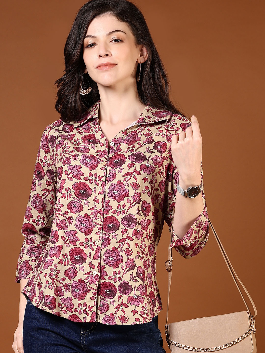 

V-Mart Women Floral Opaque Printed Casual Shirt, Purple