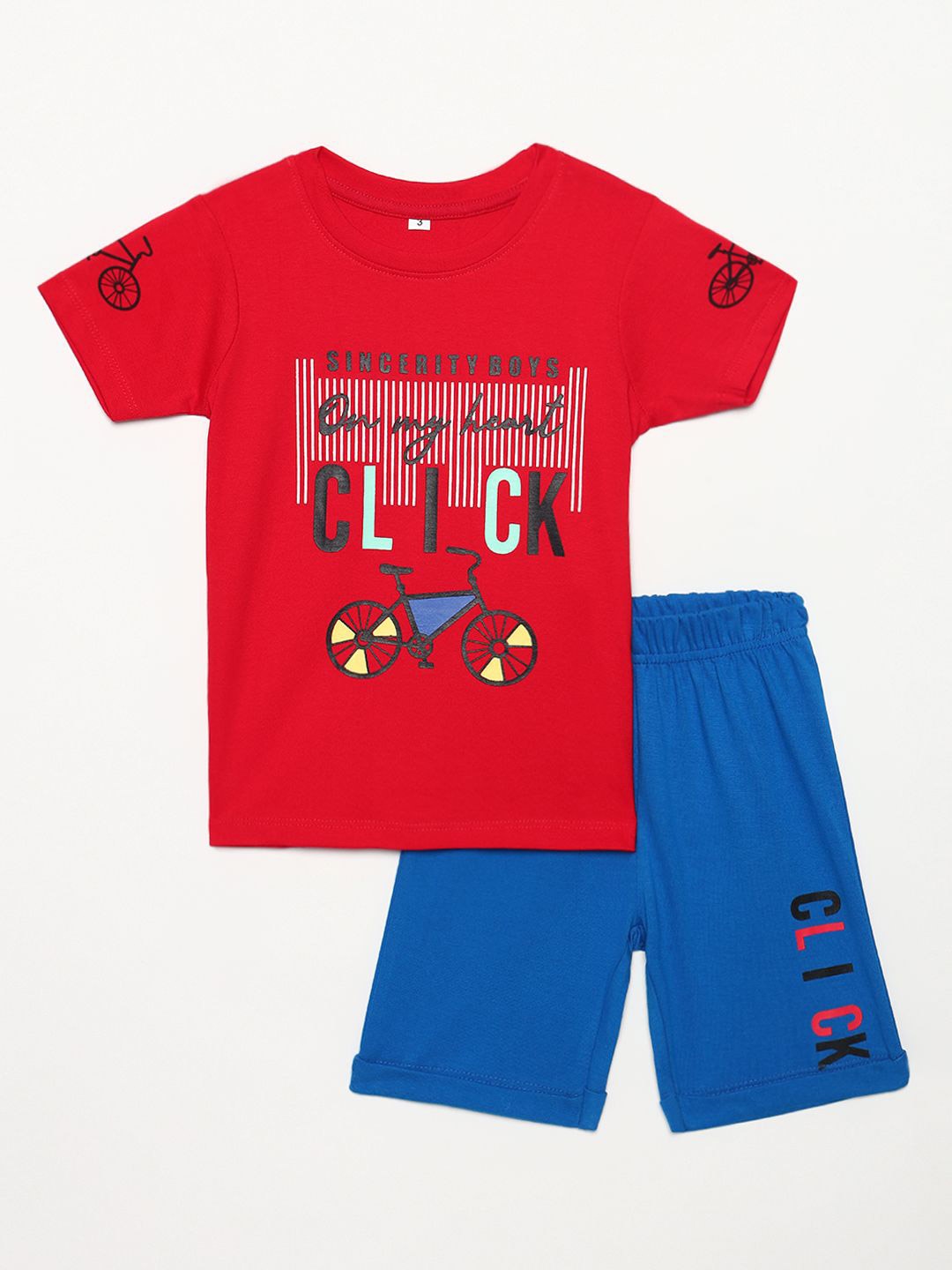 

YK Boys Pack Of 2 Abstract Printed Pure Cotton T-shirt With Shorts, Red