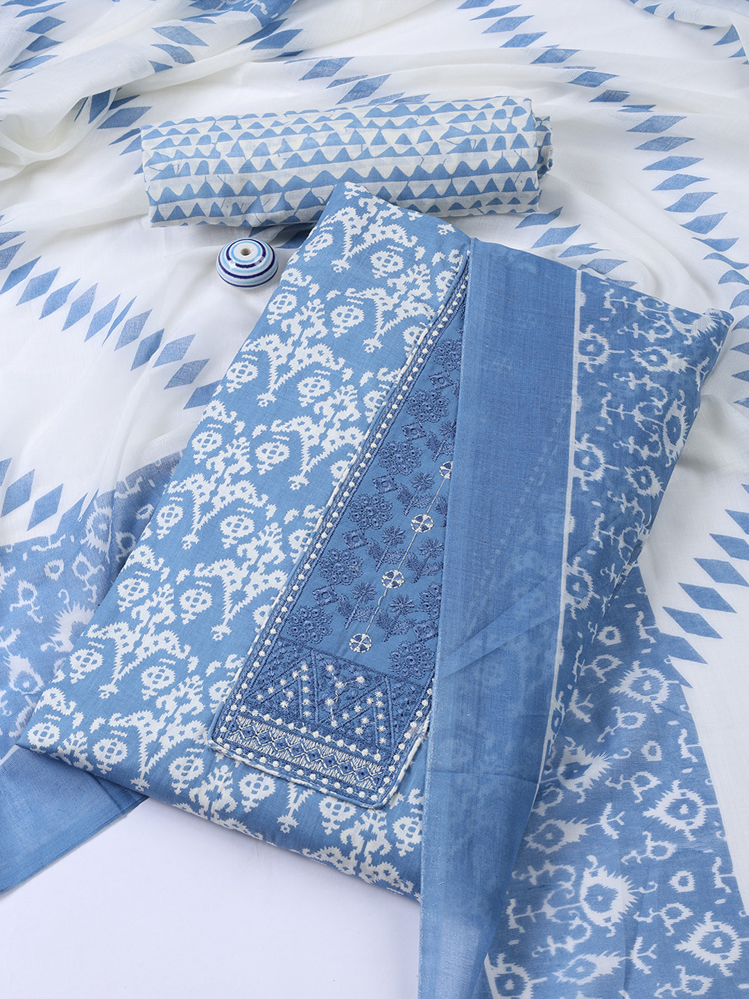 

Meena Bazaar Printed Unstitched Dress Material, Blue