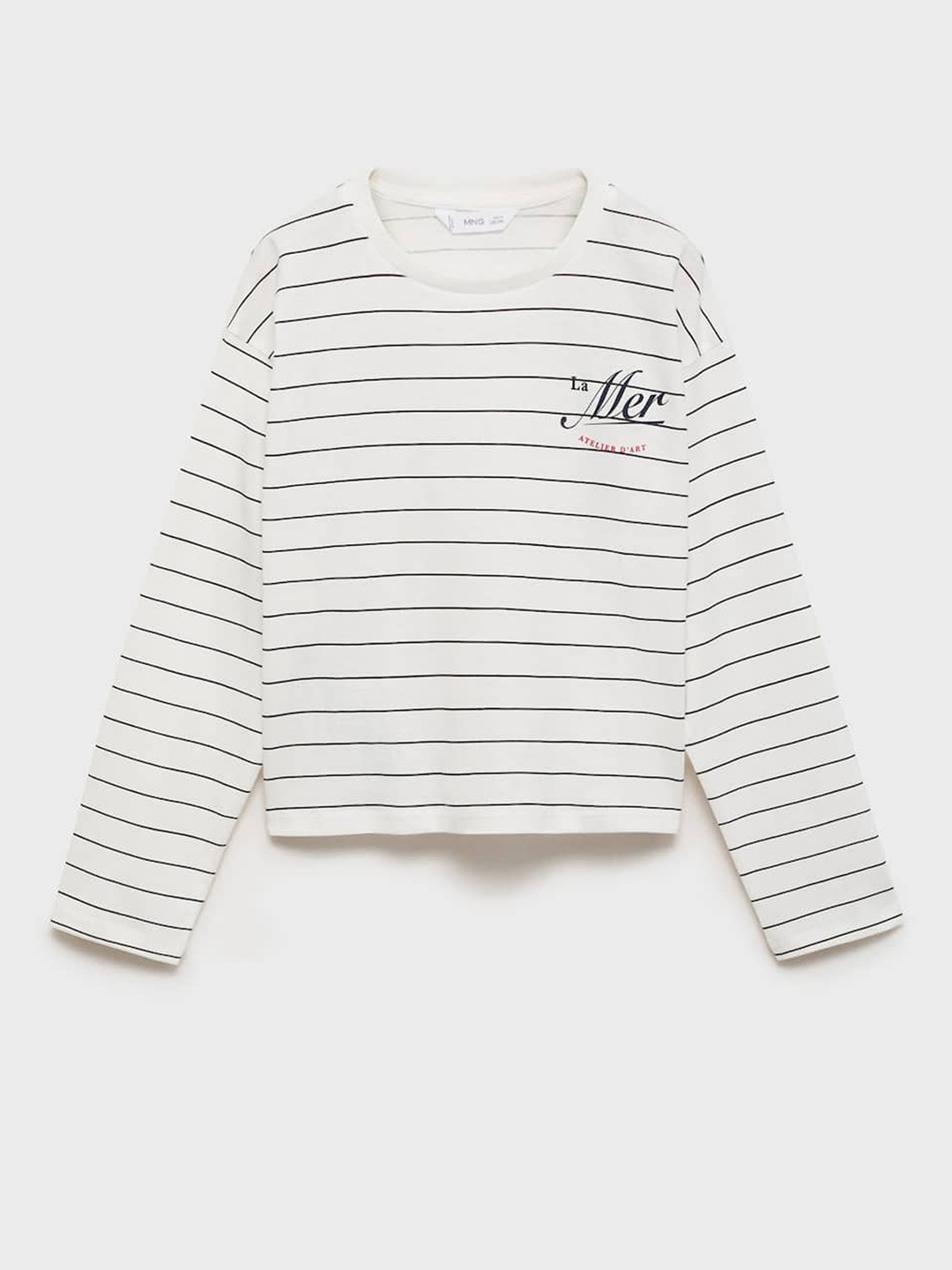 

Mango Kids Girls Printed & Striped Drop-Shoulder Sleeves T-shirt, Off white