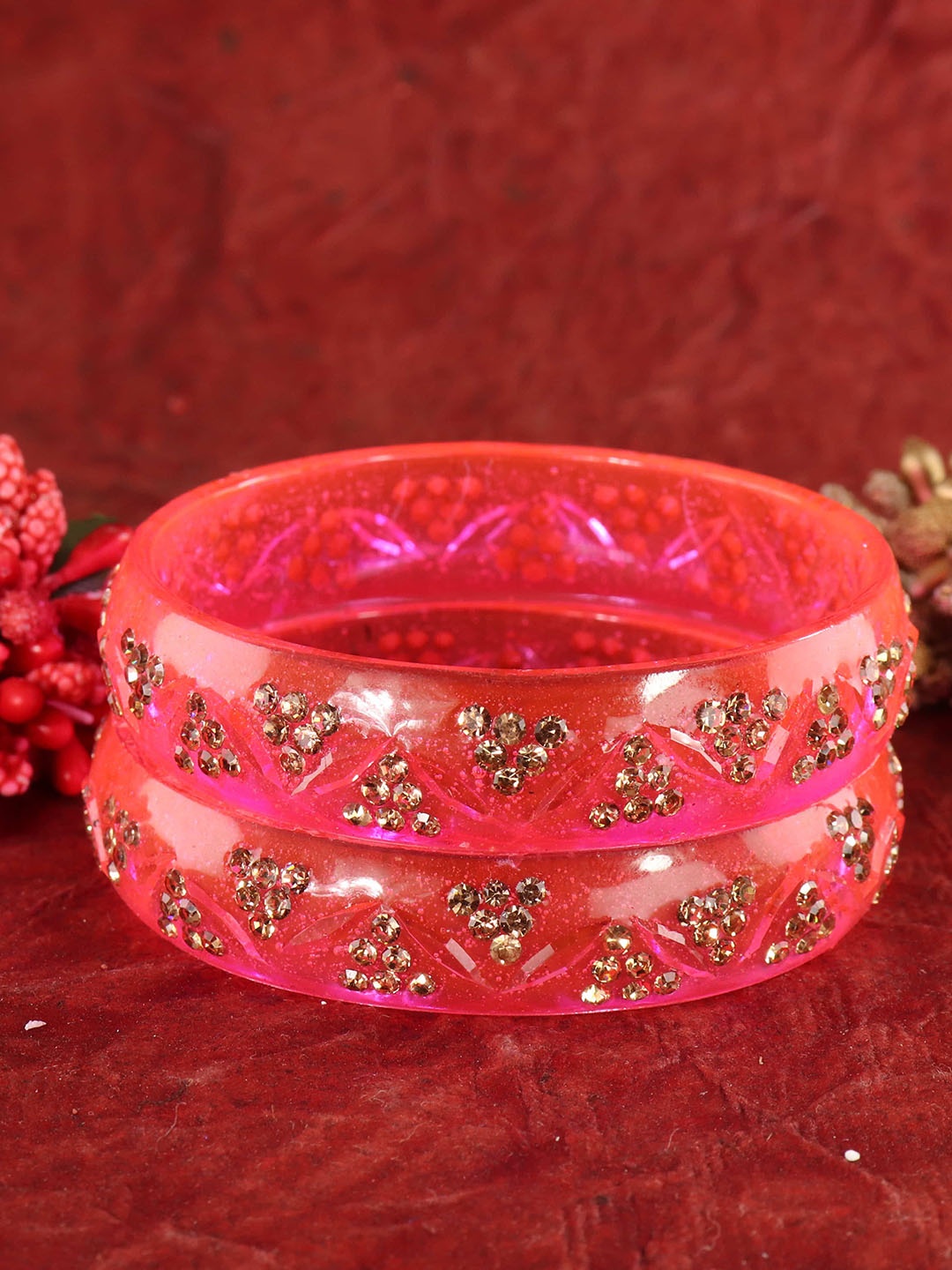 

LAVAZZA Set Of 2 Cubic Zirconia Studded Glass Bangles, Gold